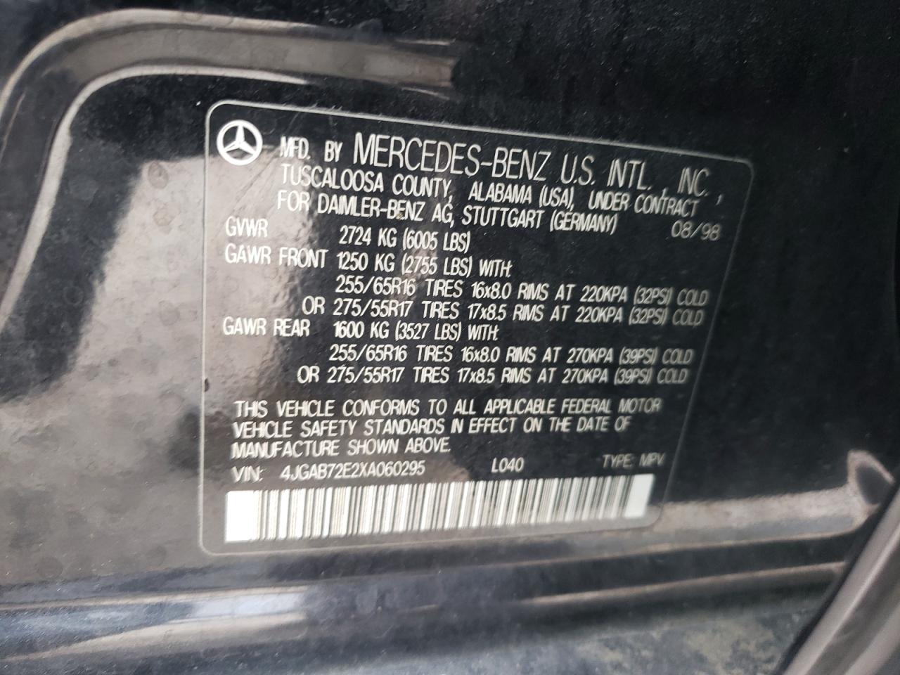 1999 Mercedes-benz Ml 430 Black vin: 4JGAB72E2XA060295