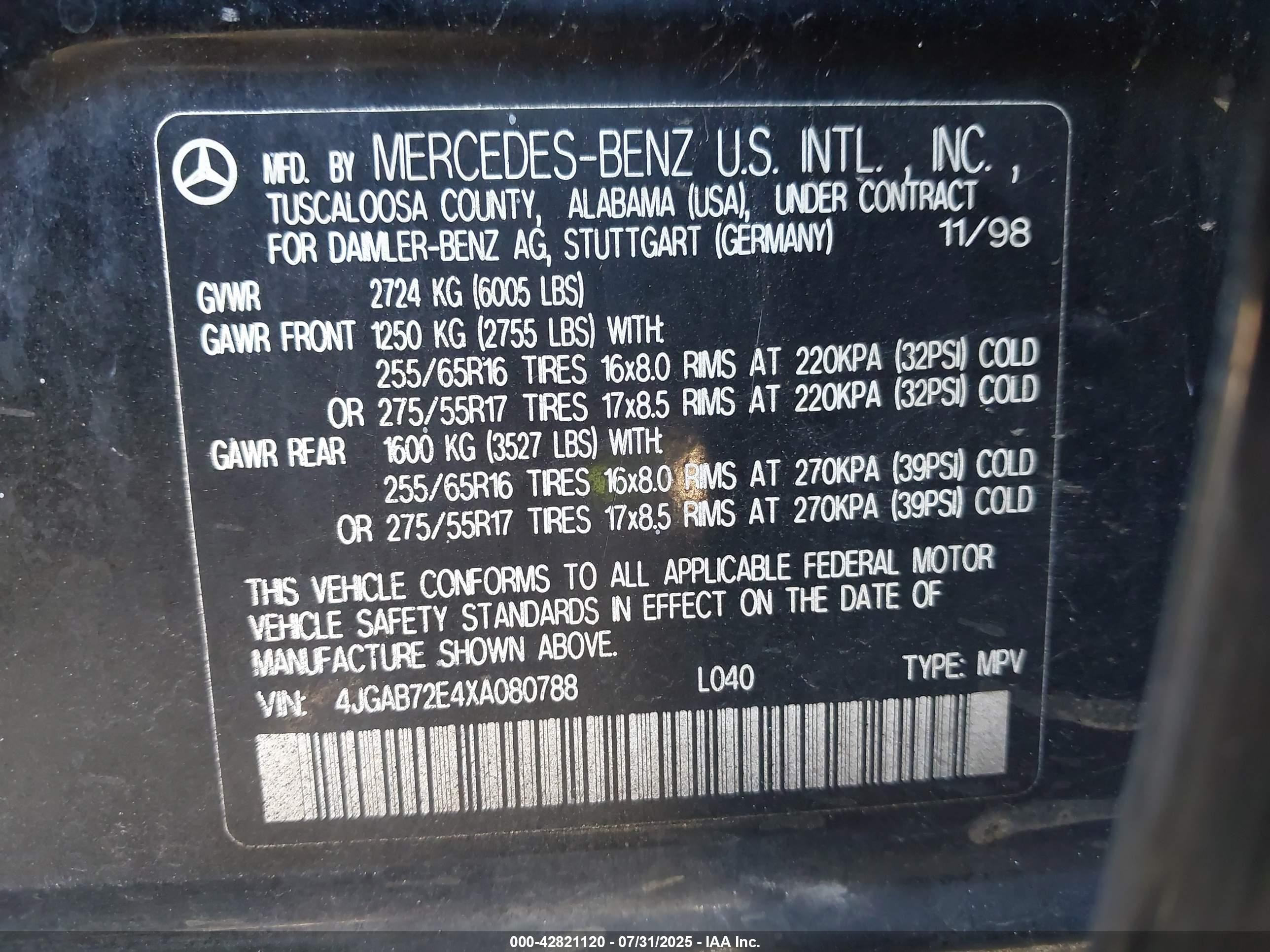 1999 Mercedes-benz Ml 430   Black vin: 4JGAB72E4XA080788