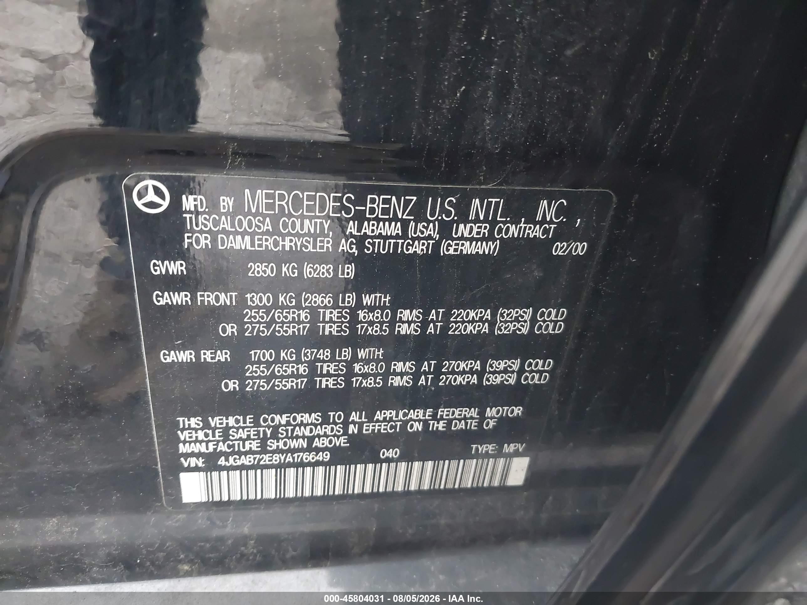 2000 Mercedes-benz Ml 430 Black vin: 4JGAB72E8YA176649