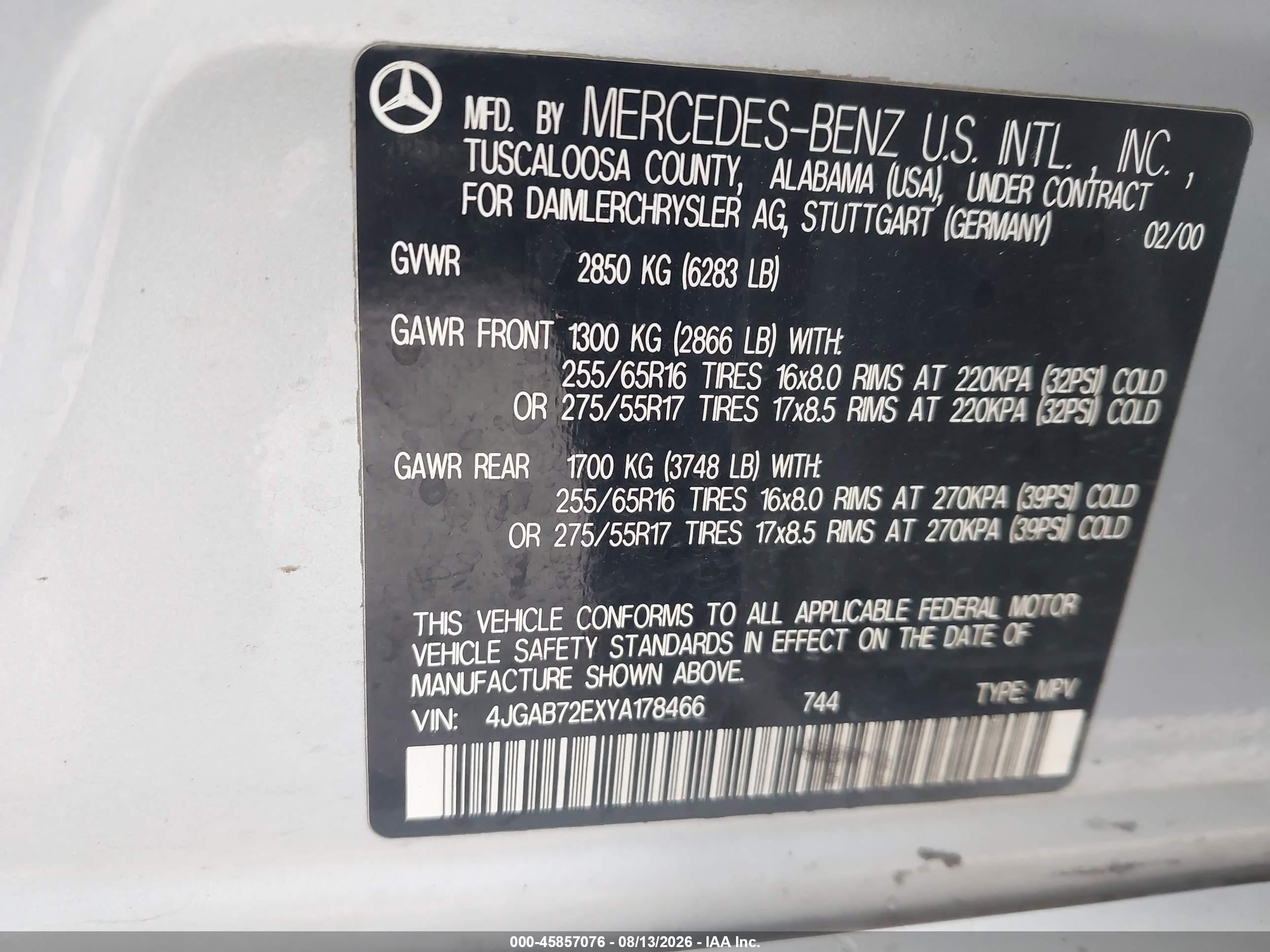 2000 Mercedes-benz Ml 430   Silver vin: 4JGAB72EXYA178466