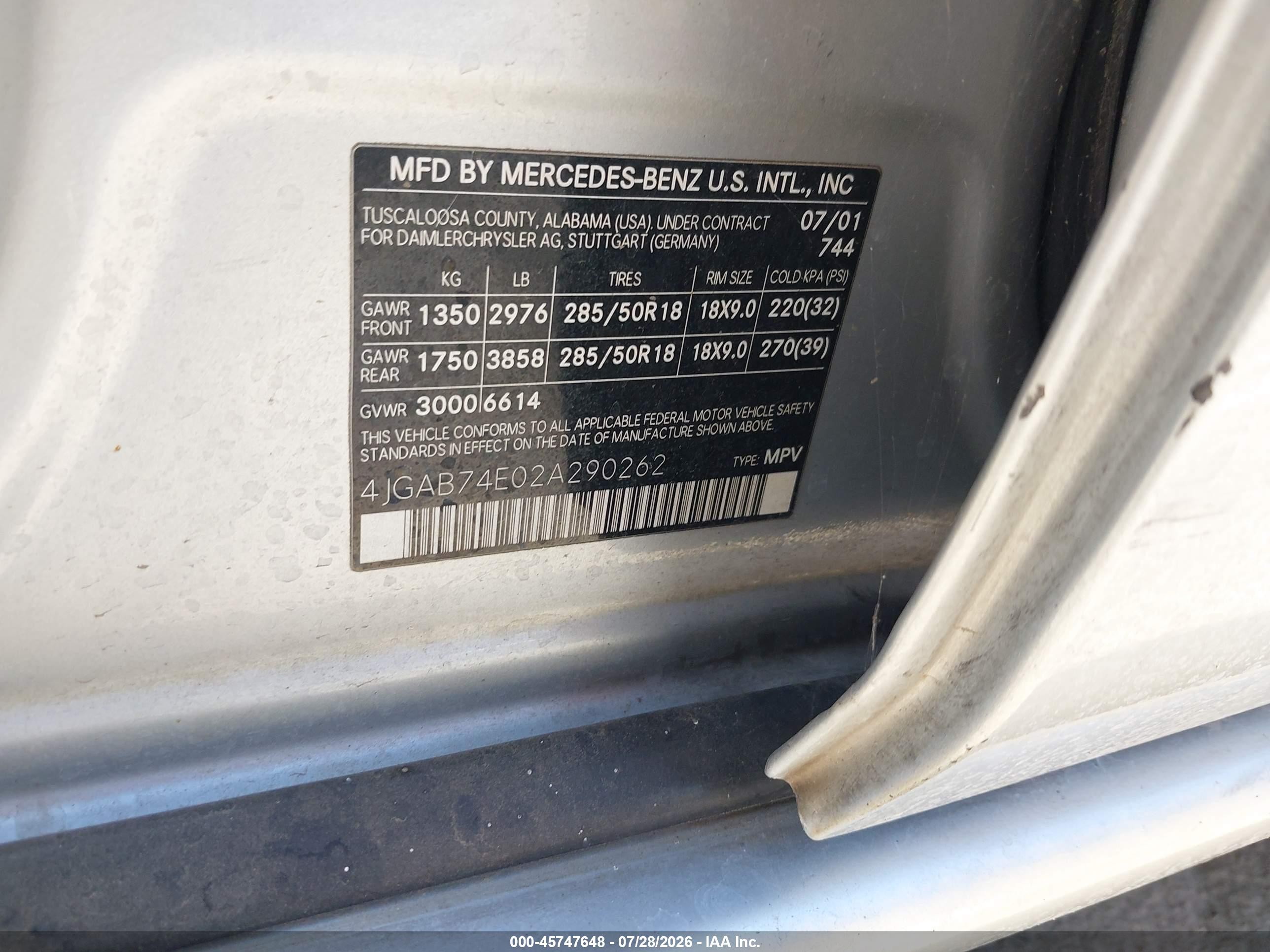 2002 Mercedes-benz Ml 55 Amg   Silver vin: 4JGAB74E02A290262
