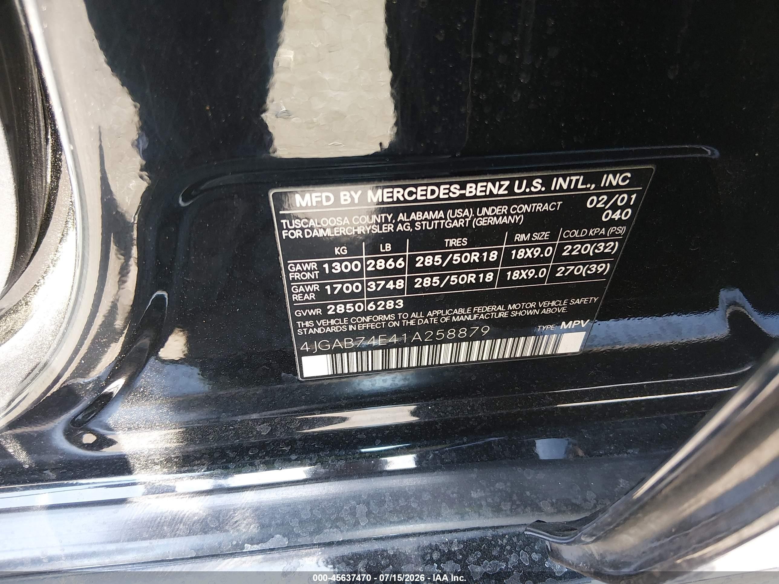 2001 Mercedes-benz Ml 55 Amg   Black vin: 4JGAB74E41A258879