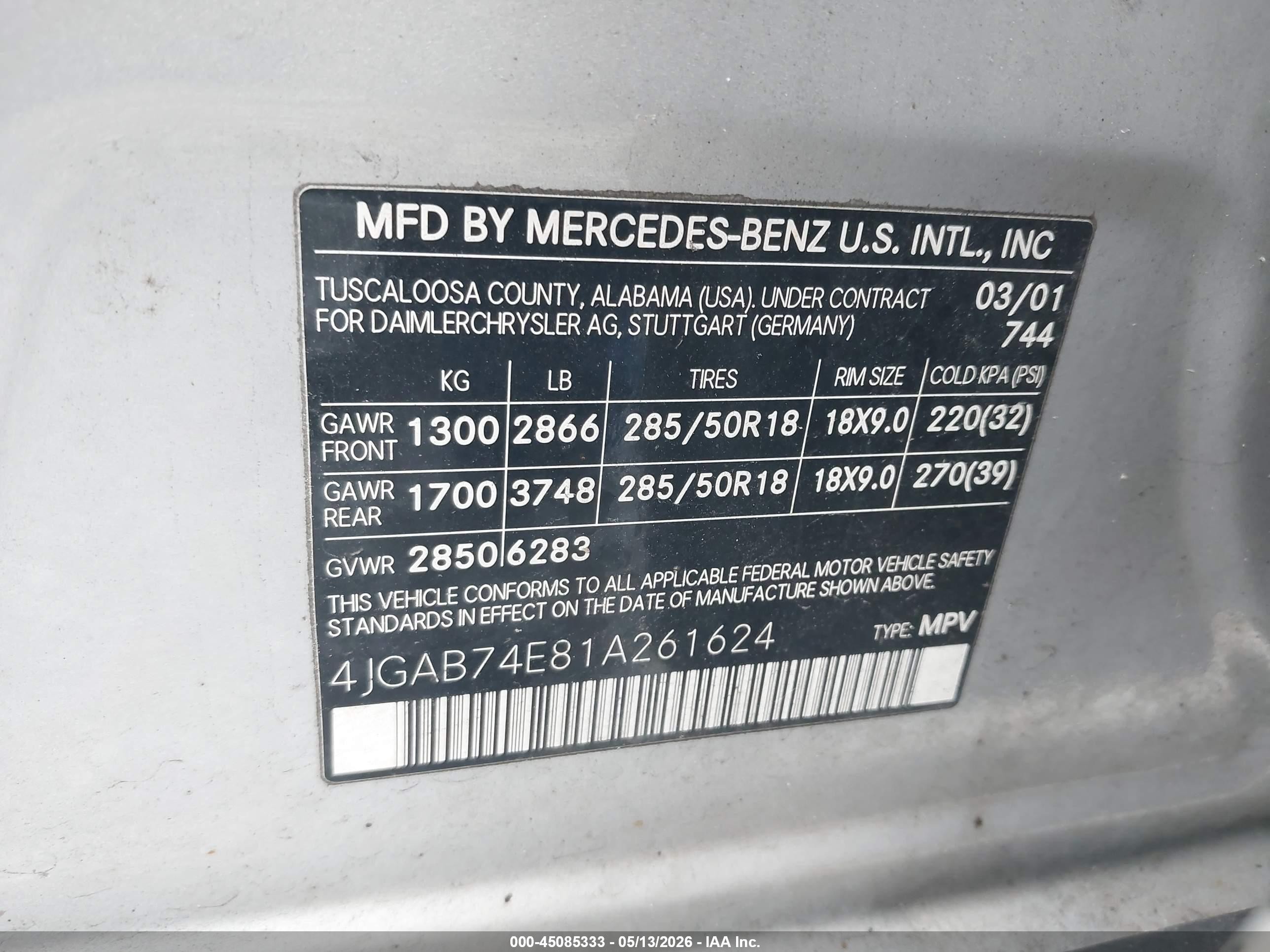 2001 Mercedes-benz Ml 55 Amg   Silver vin: 4JGAB74E81A261624