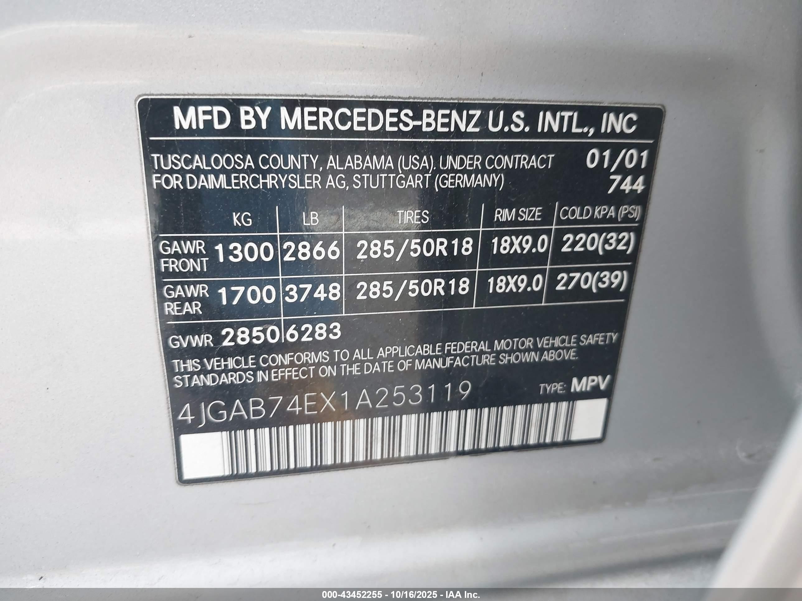 2001 Mercedes-benz Ml 55 Amg   Серебряный vin: 4JGAB74EX1A253119