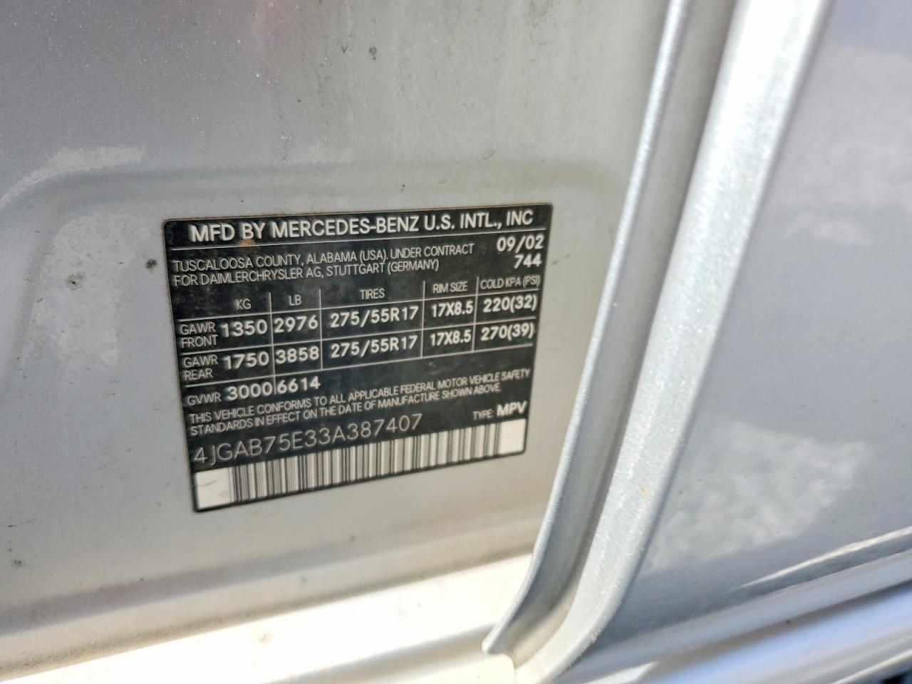 2003 Mercedes-benz 500 Silver vin: 4JGAB75E33A387407