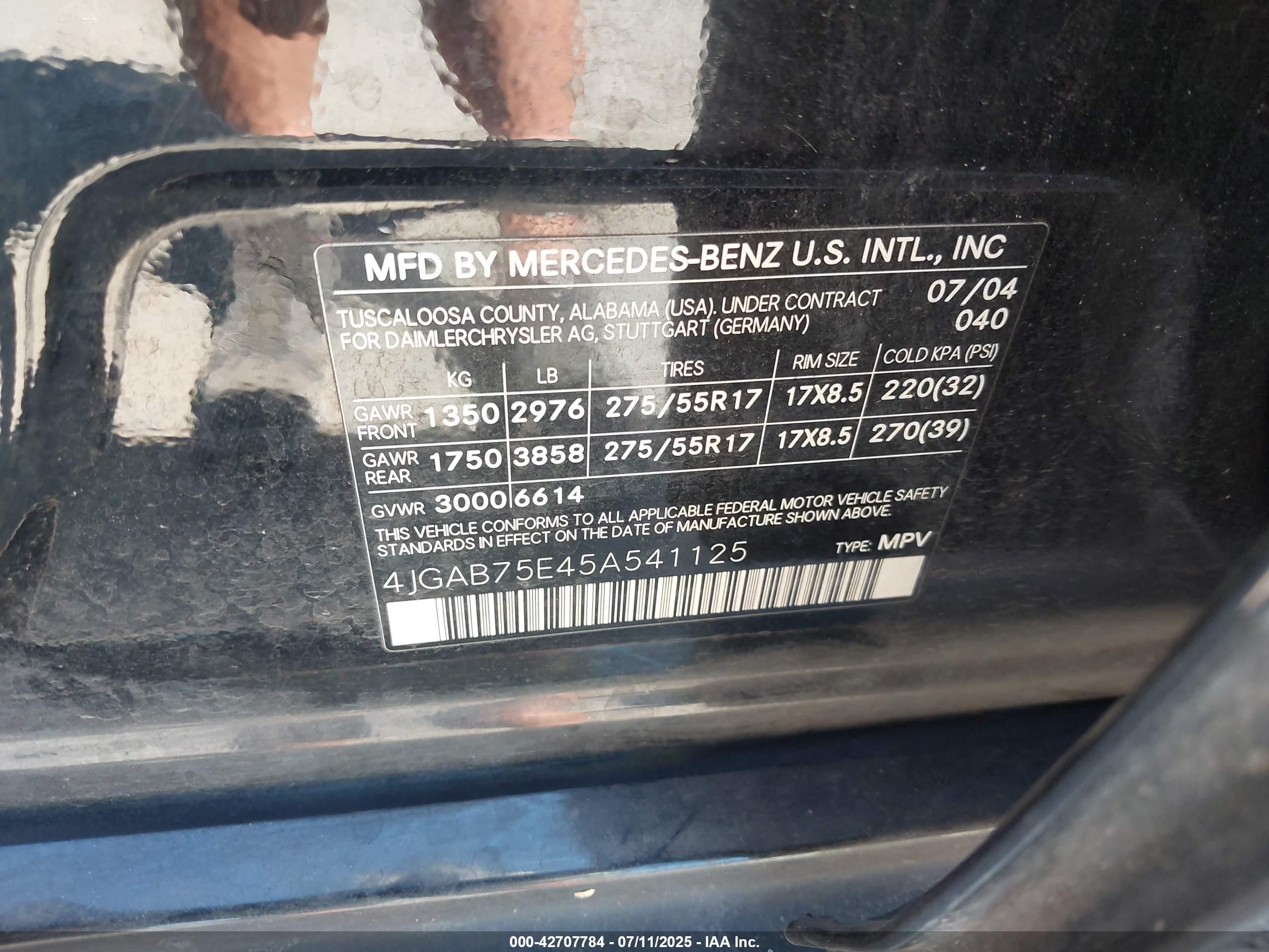 2005 Mercedes-benz Ml 500 4matic Черный vin: 4JGAB75E45A541125