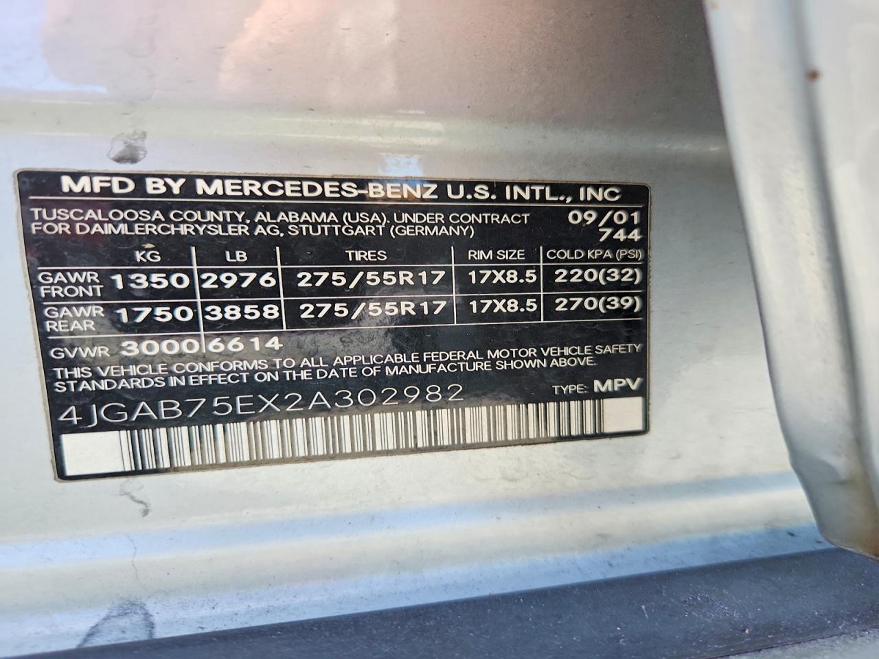 2002 Mercedes-benz Ml 500 Silver vin: 4JGAB75EX2A302982