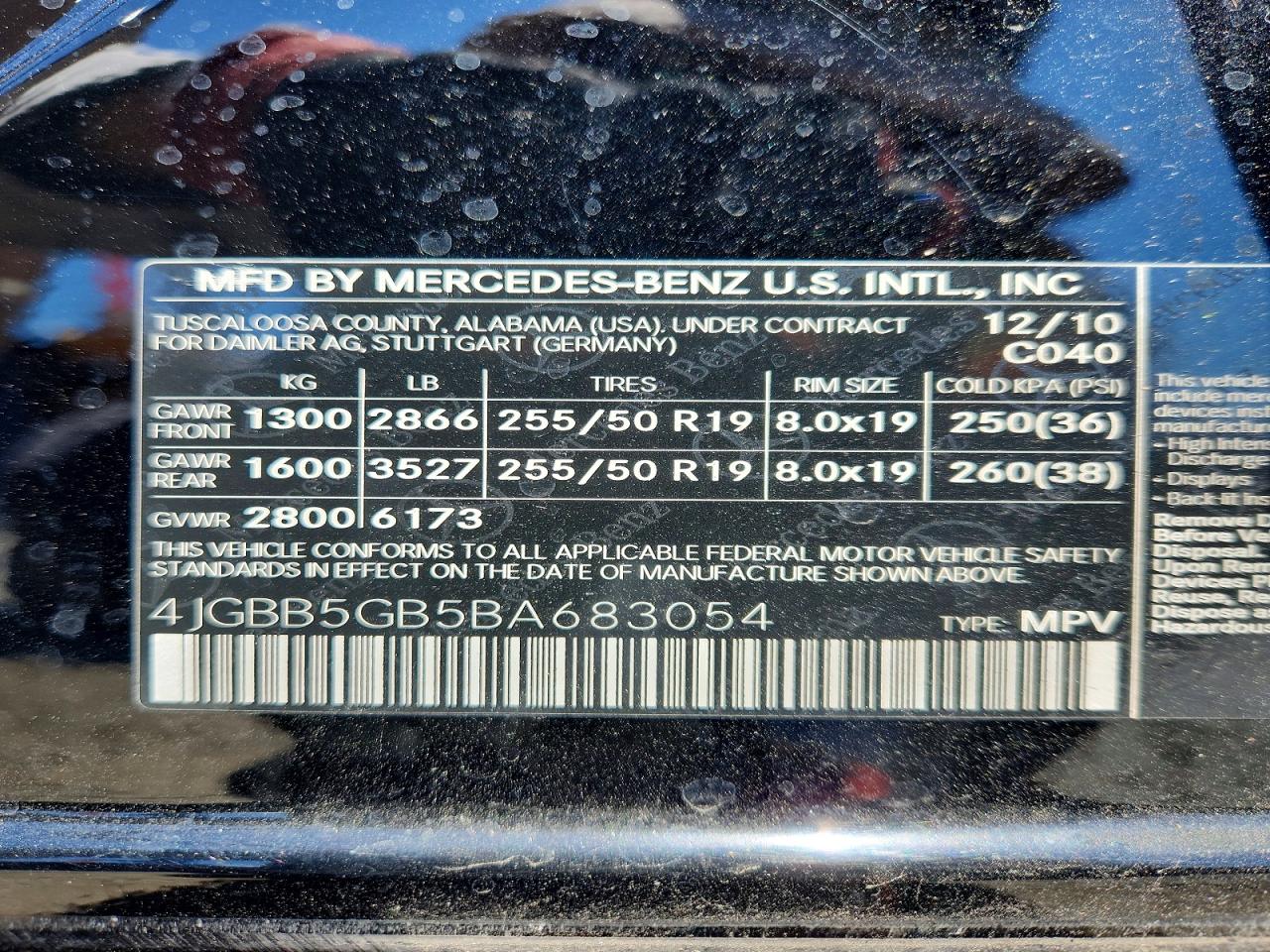 2011 Mercedes-benz Ml 350 Black vin: 4JGBB5GB5BA683054