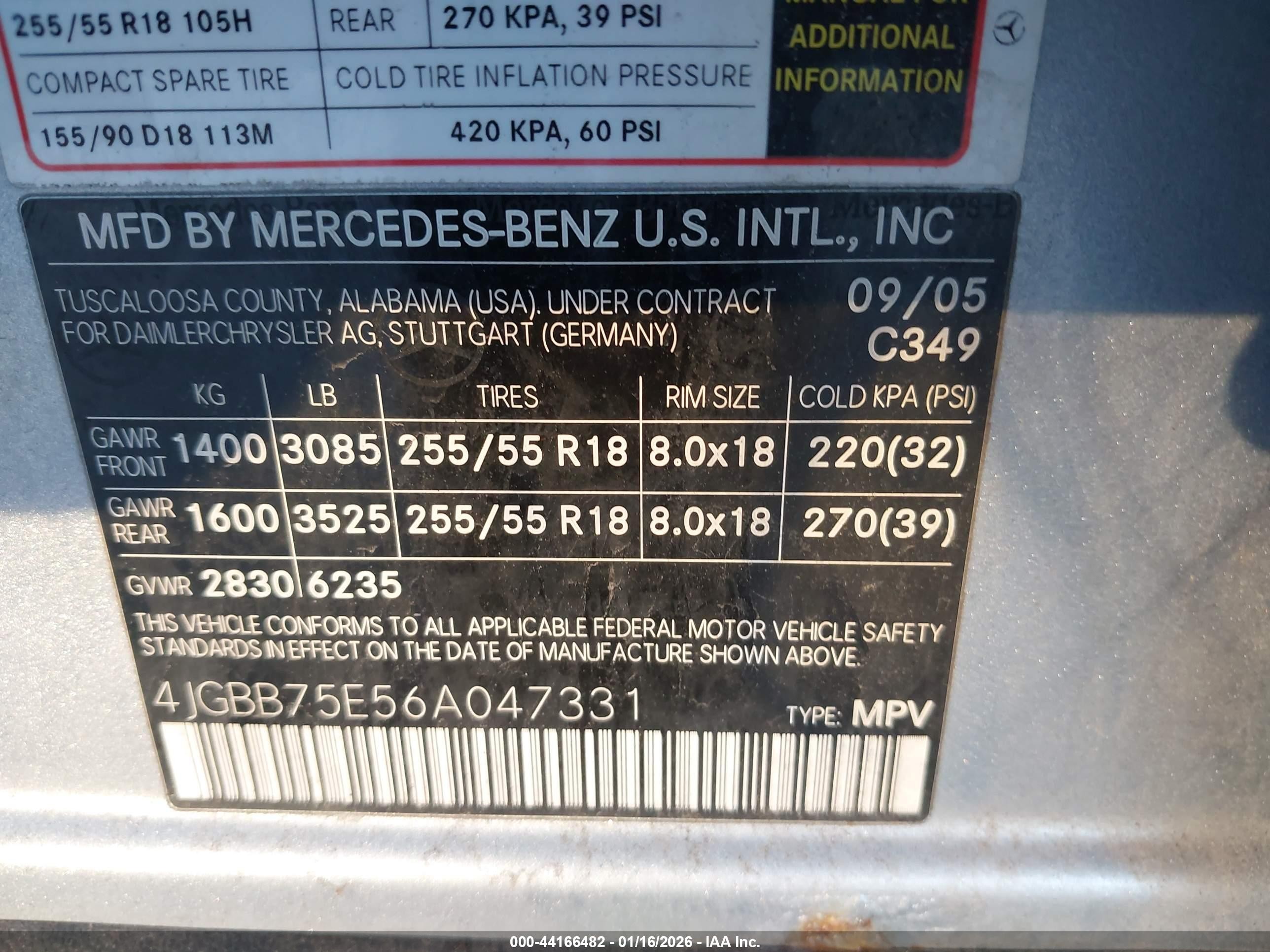 2006 Mercedes-benz Ml 500 Серый vin: 4JGBB75E56A047331