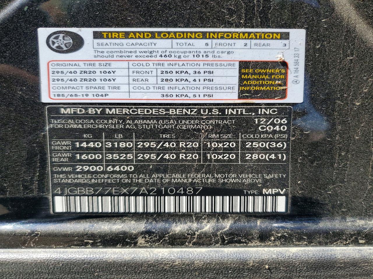 2007 Mercedes-benz Ml 63 Amg Черный vin: 4JGBB77EX7A210487