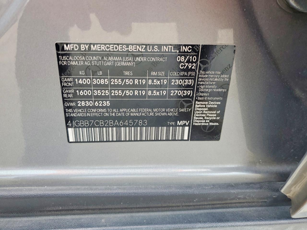 2011 Mercedes-benz Ml 550 4matic Gray vin: 4JGBB7CB2BA645783