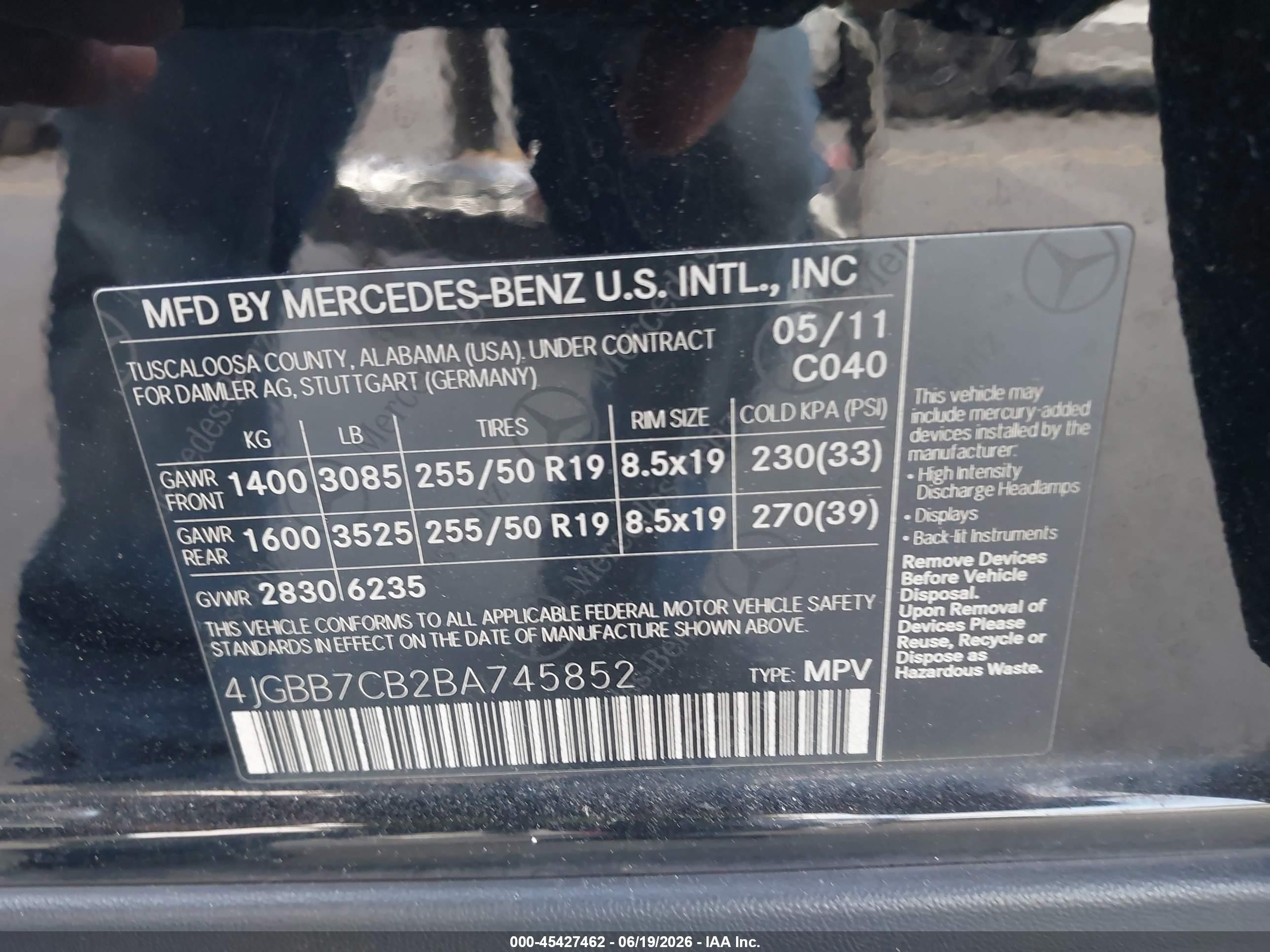 2011 Mercedes-benz Ml 550 4matic Черный vin: 4JGBB7CB2BA745852