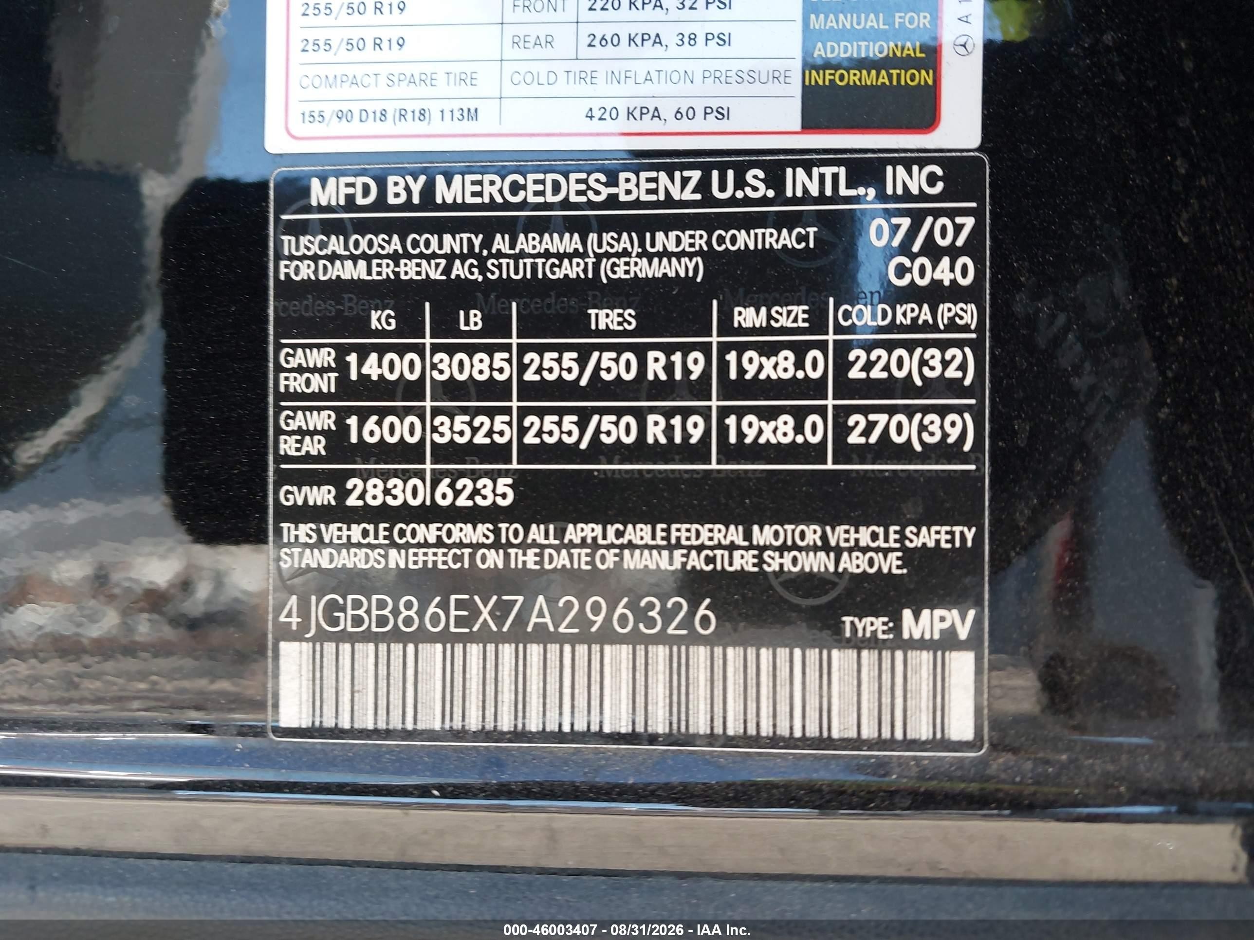 2007 Mercedes-benz Ml 350 4matic Черный vin: 4JGBB86EX7A296326