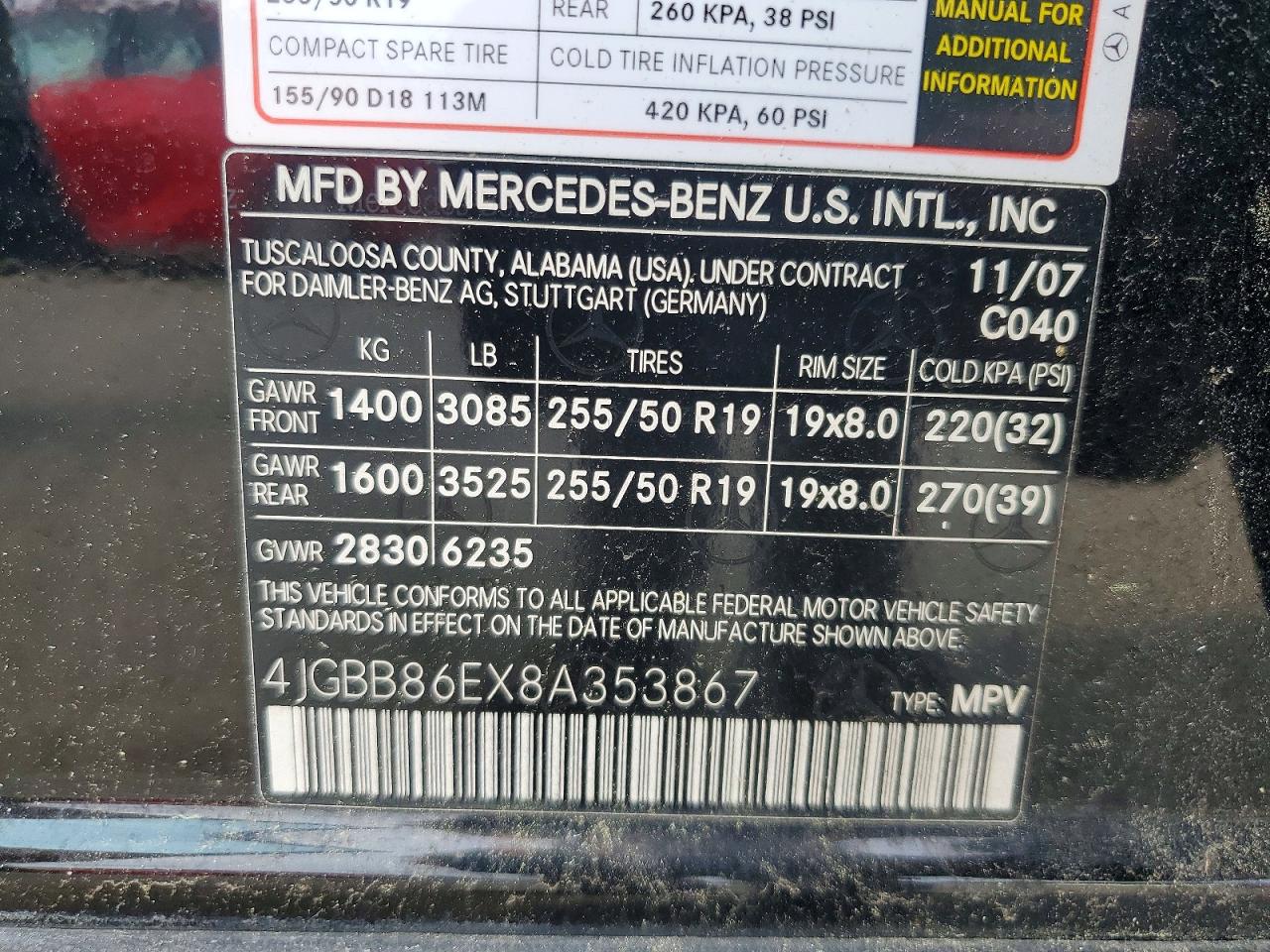 2008 Mercedes-benz Ml 350 Black vin: 4JGBB86EX8A353867
