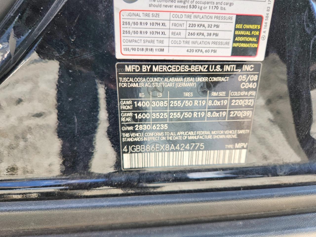 2008 Mercedes-benz Ml 350 Black vin: 4JGBB86EX8A424775