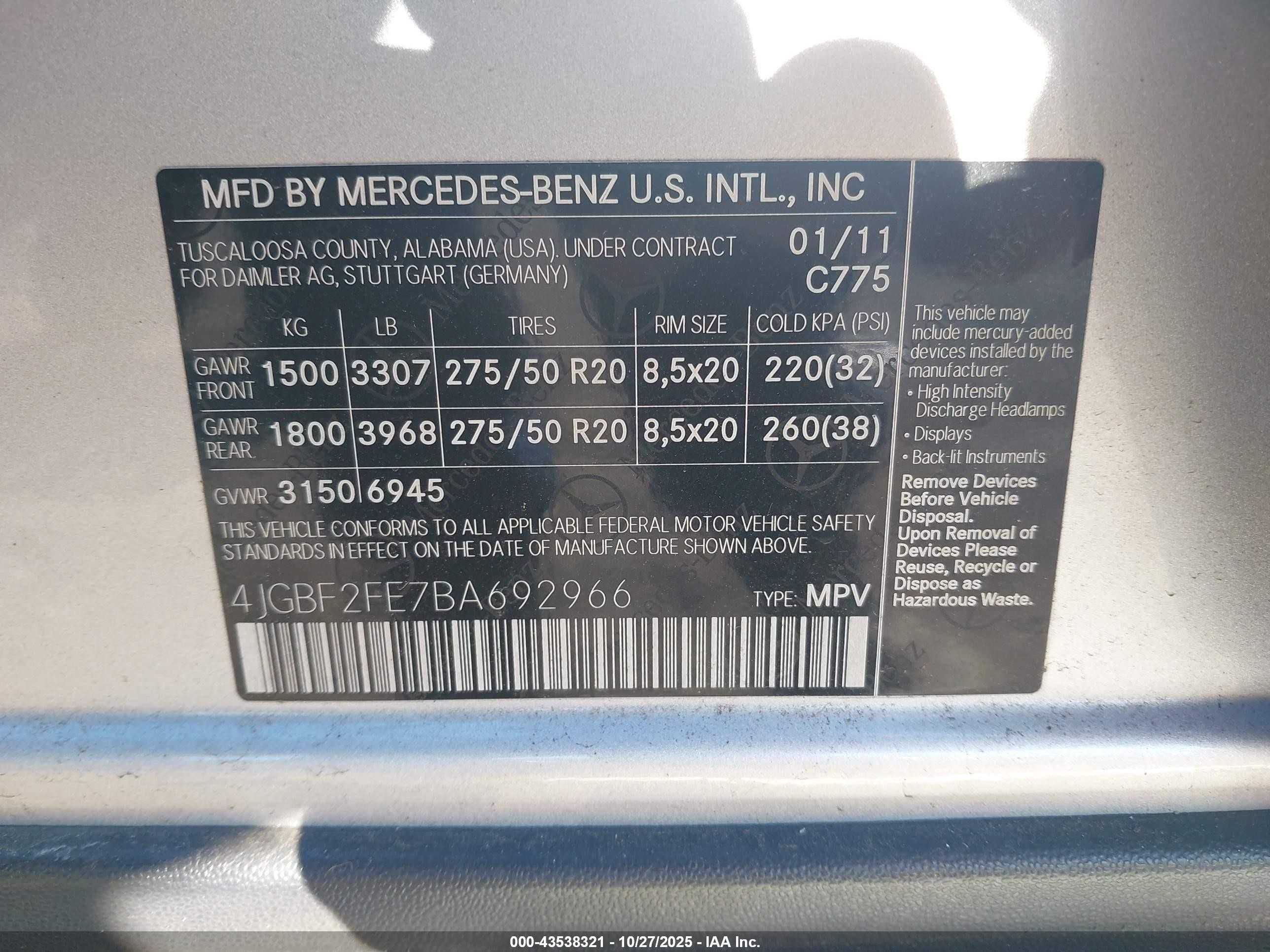 2011 Mercedes-benz Gl 350 Bluetec 4matic Silver vin: 4JGBF2FE7BA692966