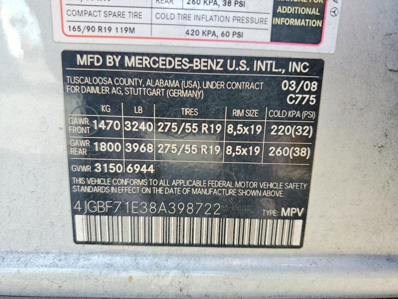 2008 Mercedes-benz Gl 450 4matic Серебряный vin: 4JGBF71E38A398722