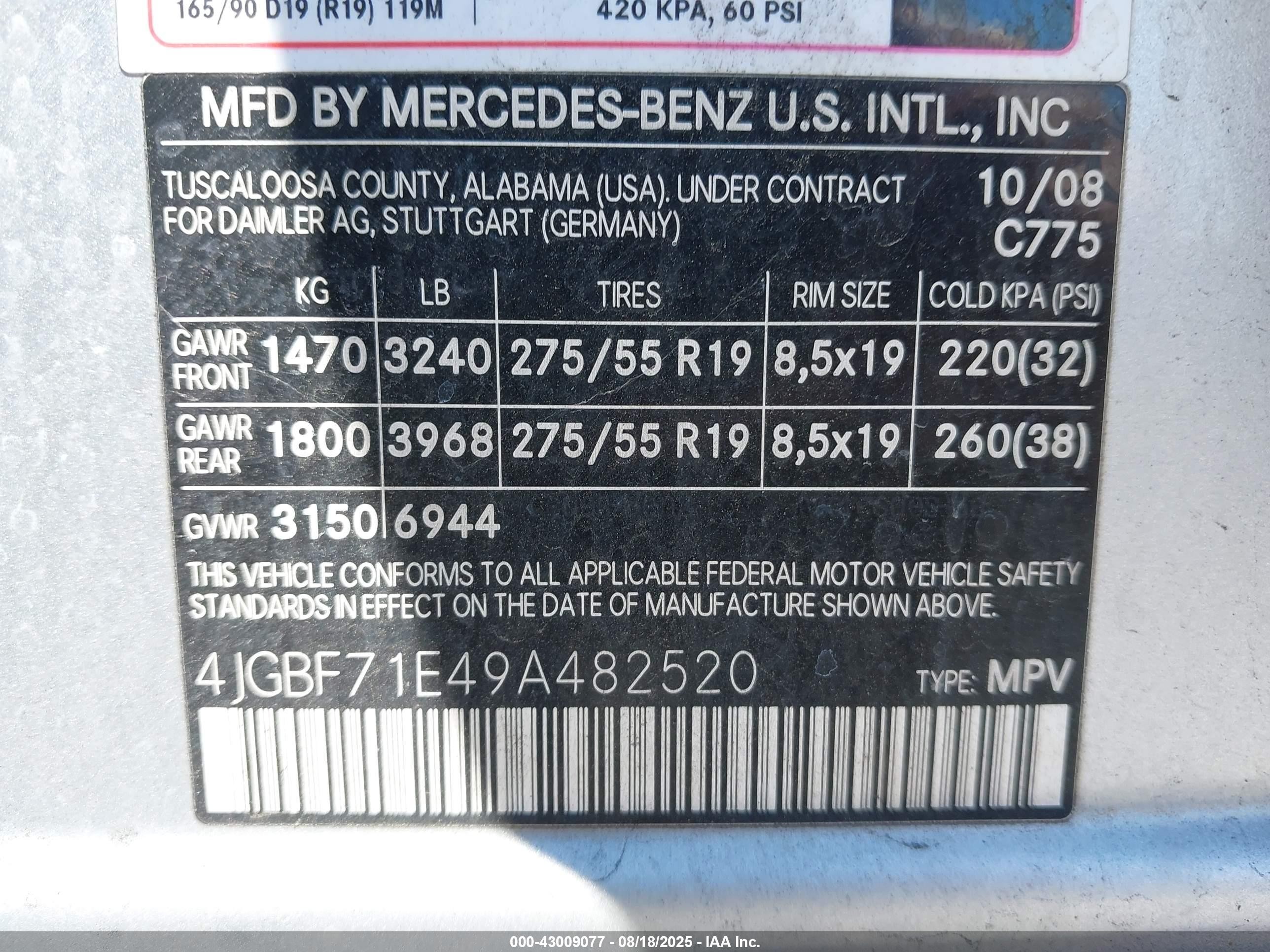 2009 Mercedes-benz Gl 450 4matic Серебряный vin: 4JGBF71E49A482520