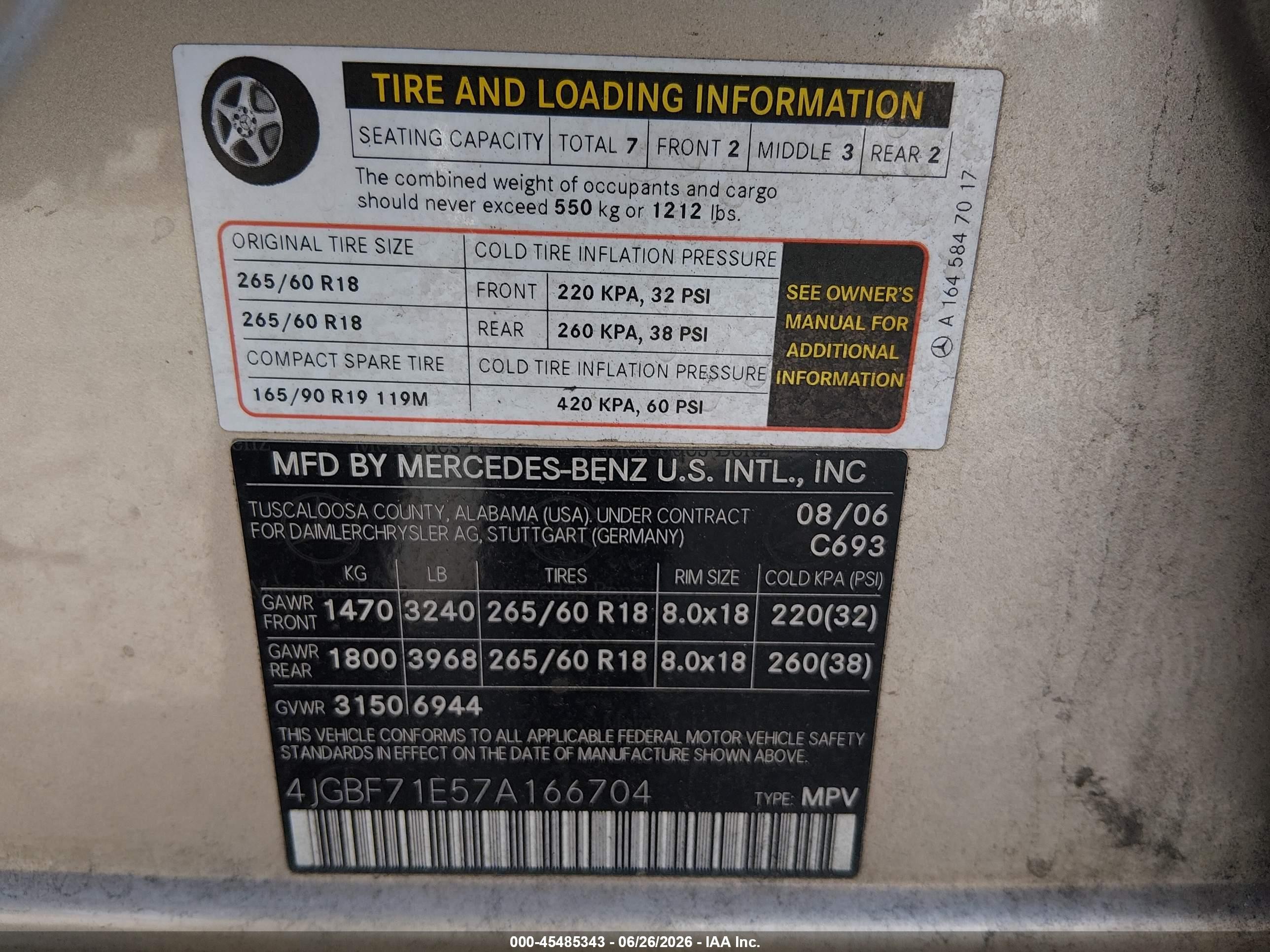 2007 Mercedes-benz Gl 450 4matic Gold vin: 4JGBF71E57A166704