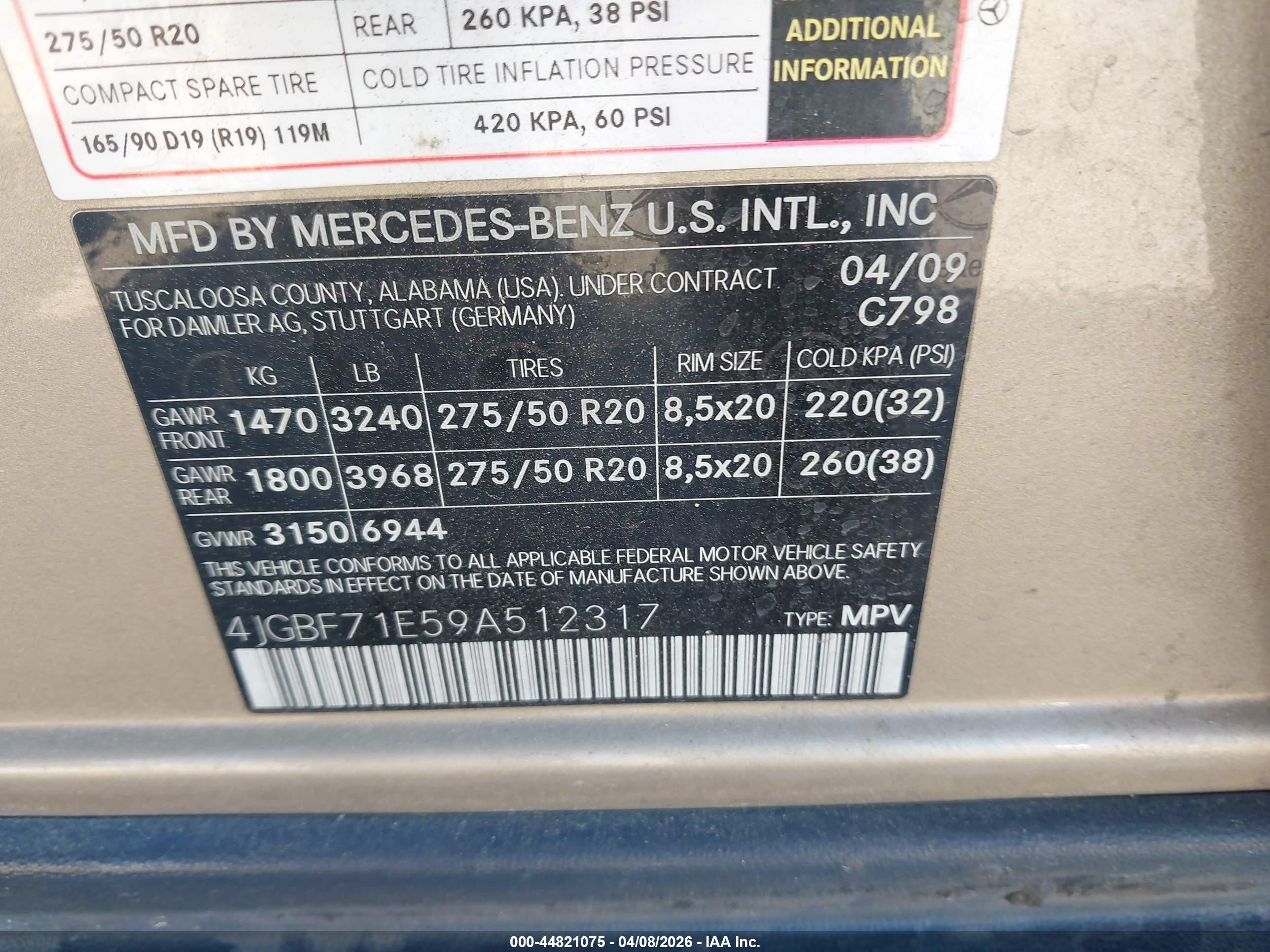 2009 Mercedes-benz Gl 450 4matic Золотой vin: 4JGBF71E59A512317