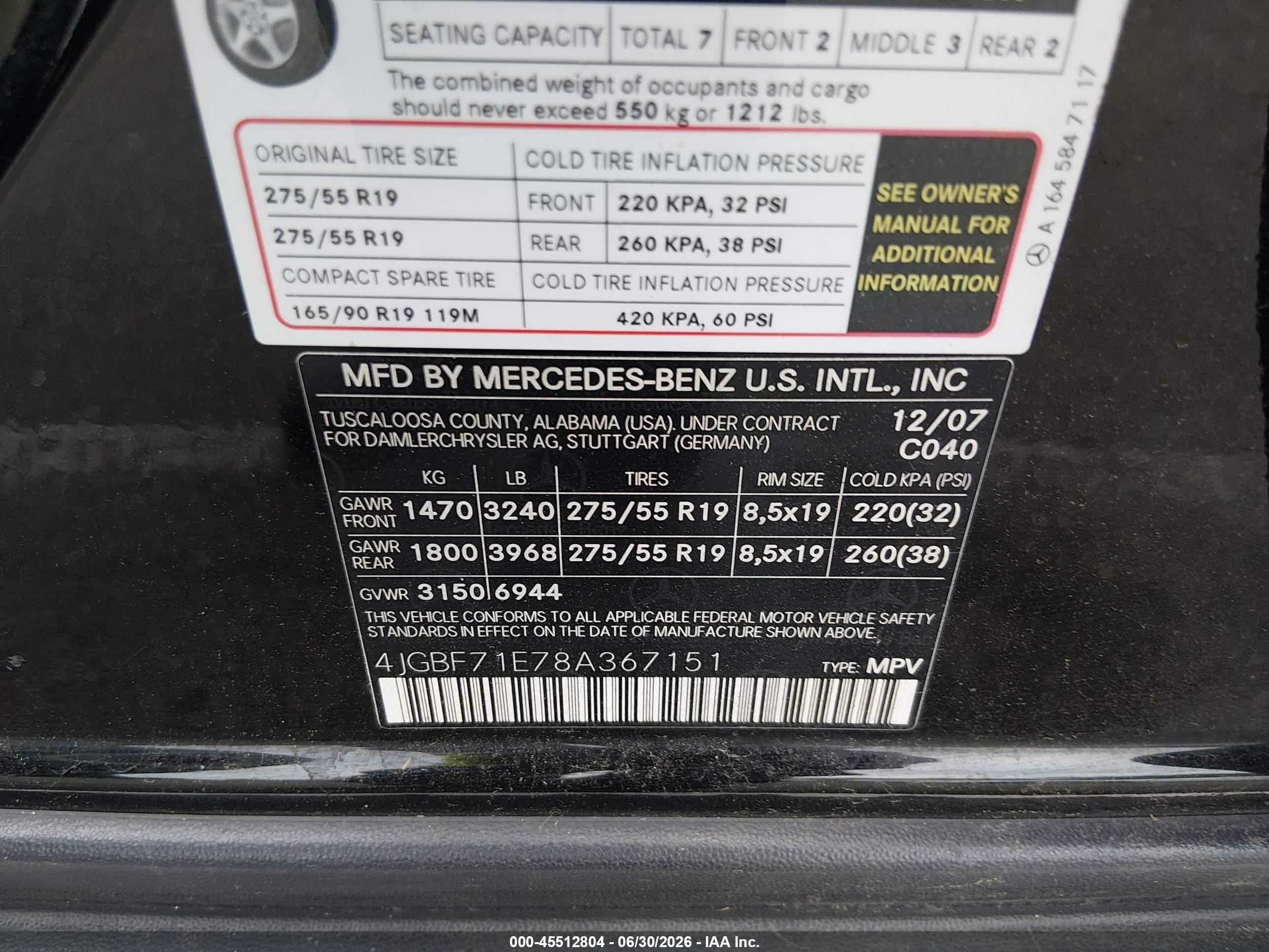 2008 Mercedes-benz Gl-class 4.6l Black vin: 4JGBF71E78A367151
