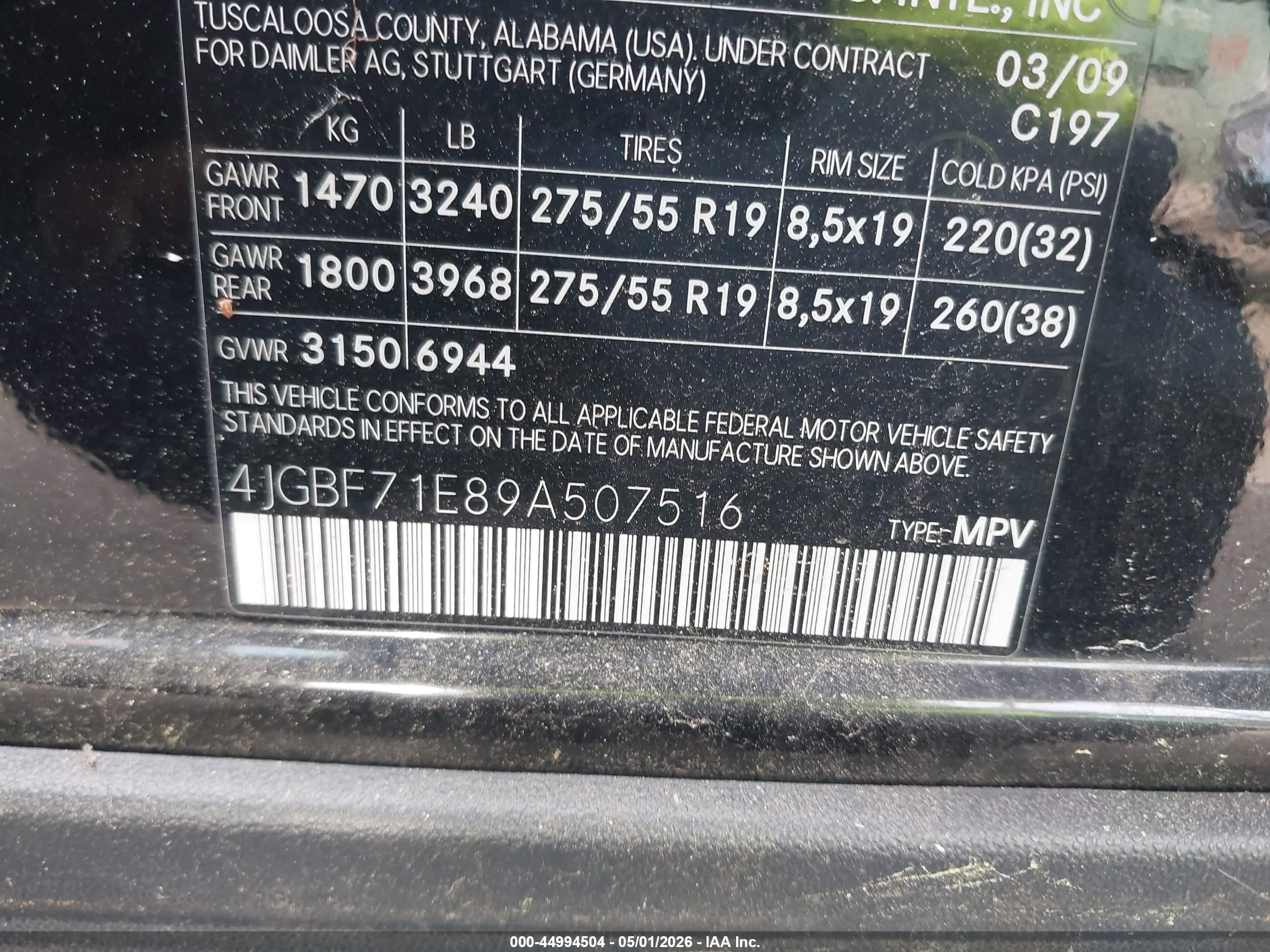 2009 Mercedes-benz Gl 450 4matic Black vin: 4JGBF71E89A507516