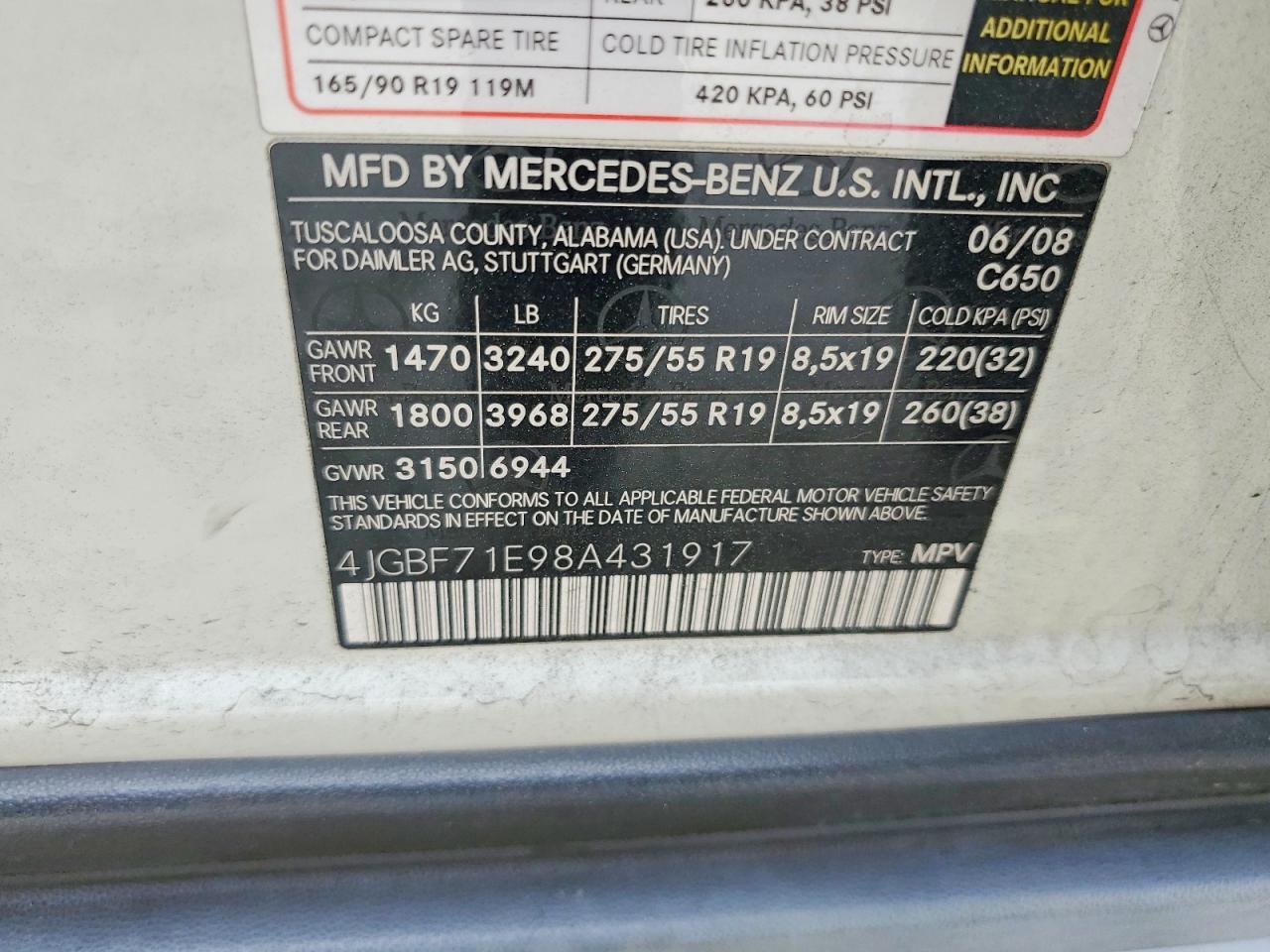 2008 Mercedes-benz Gl 450 4matic Белый vin: 4JGBF71E98A431917