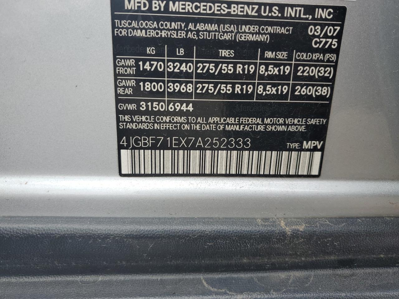 2007 Mercedes-benz Gl 450 4matic Silver vin: 4JGBF71EX7A252333