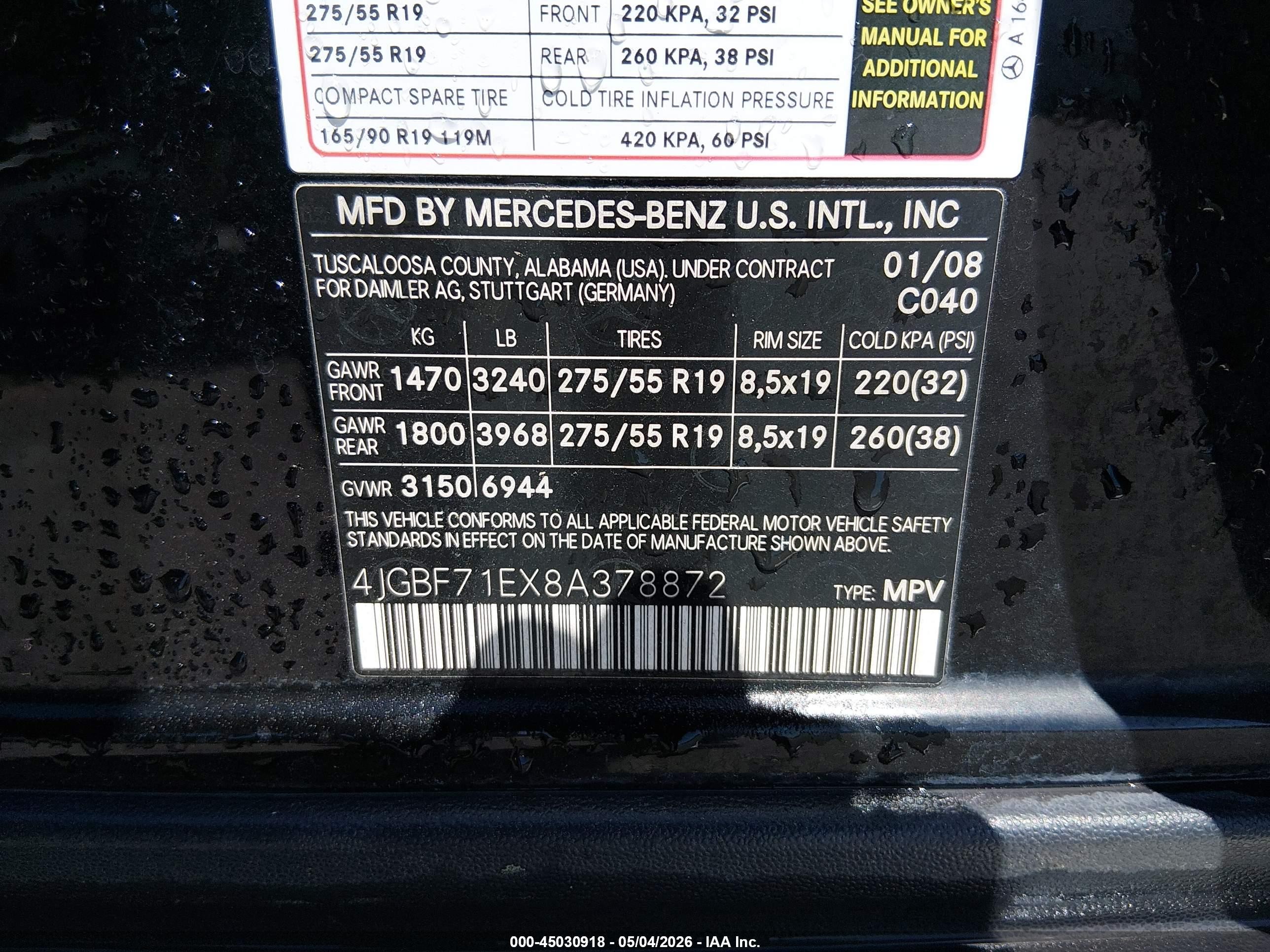 2008 Mercedes-benz Gl 450 4matic Черный vin: 4JGBF71EX8A378872