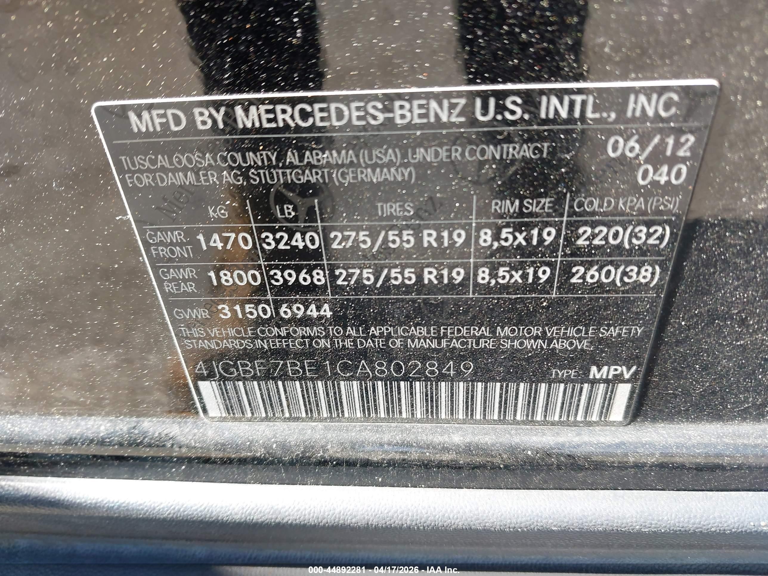 2012 Mercedes-benz Gl 450 4matic Black vin: 4JGBF7BE1CA802849