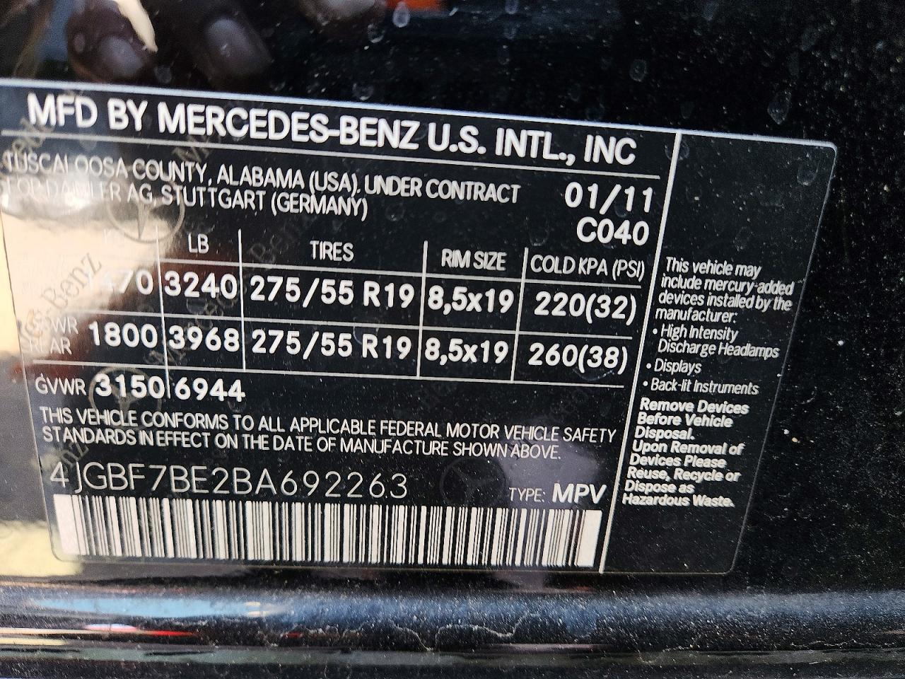 2011 Mercedes-benz Gl 450 4matic Black vin: 4JGBF7BE2BA692263