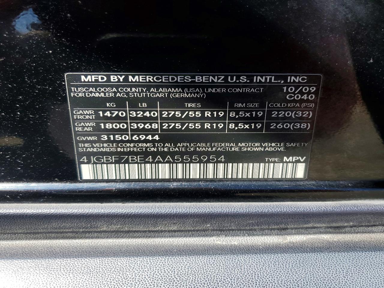 2010 Mercedes-benz Gl 450 4matic Black vin: 4JGBF7BE4AA555954