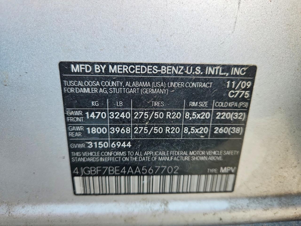 2010 Mercedes-benz Gl 450 4matic Silver vin: 4JGBF7BE4AA567702