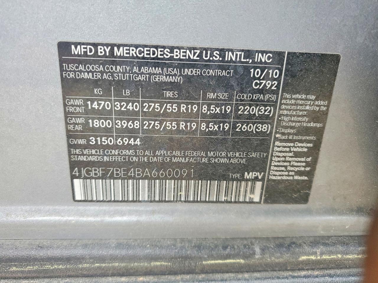 2011 Mercedes-benz Gl 450 4matic Silver vin: 4JGBF7BE4BA660091