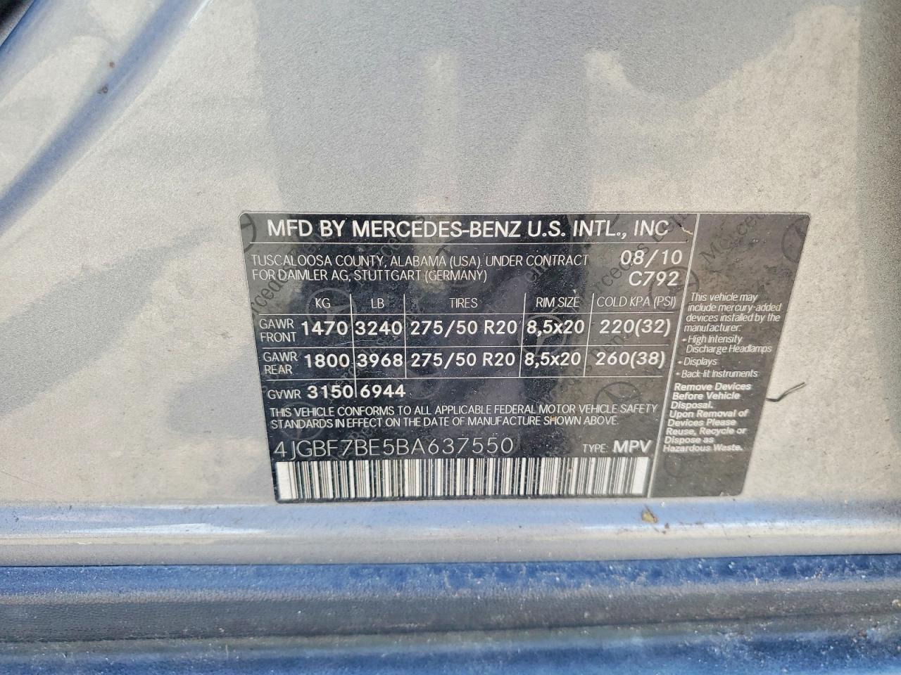2011 Mercedes-benz Gl 450 4matic Gray vin: 4JGBF7BE5BA637550