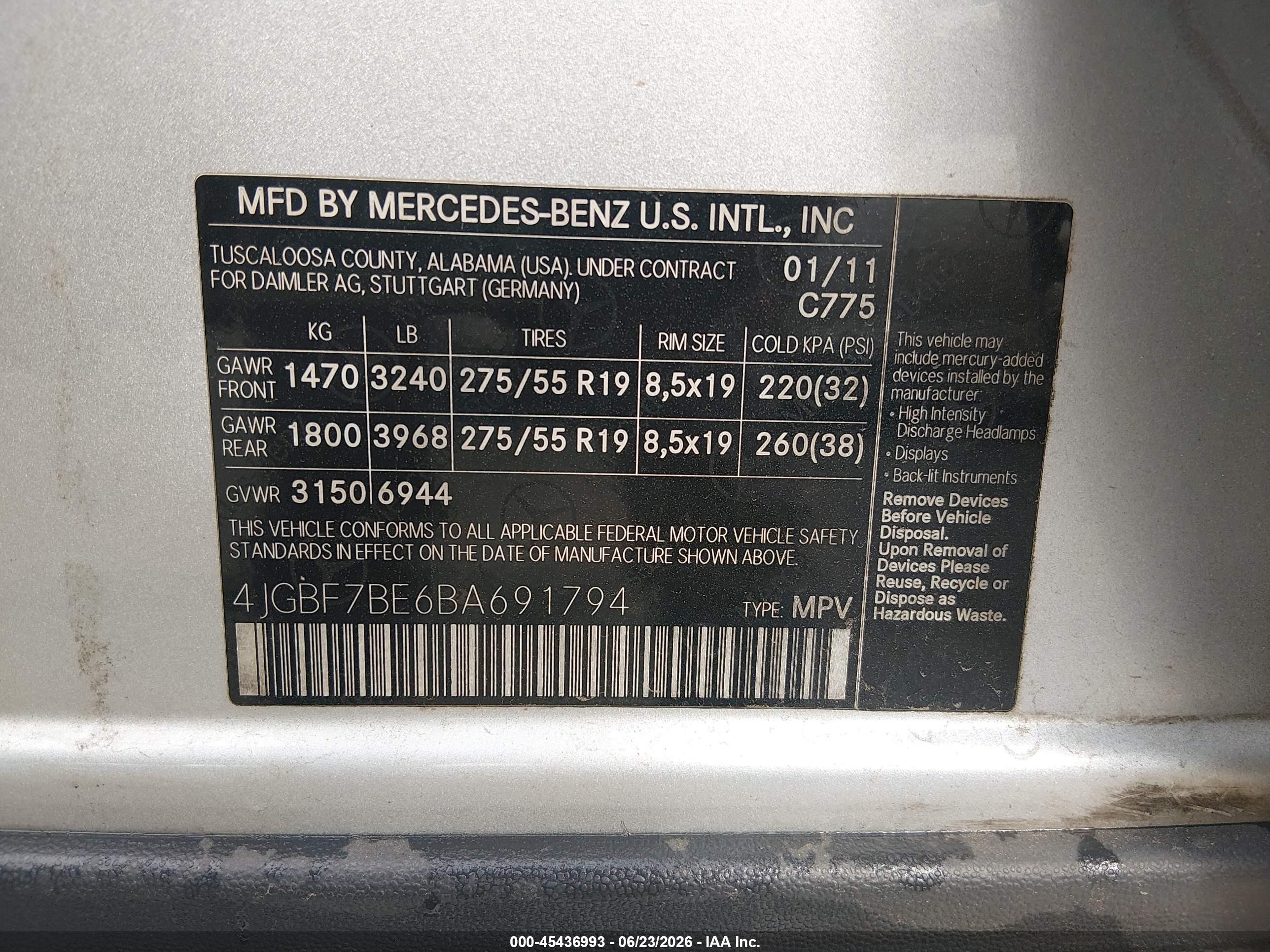 2011 Mercedes-benz Gl 450 4matic Silver vin: 4JGBF7BE6BA691794