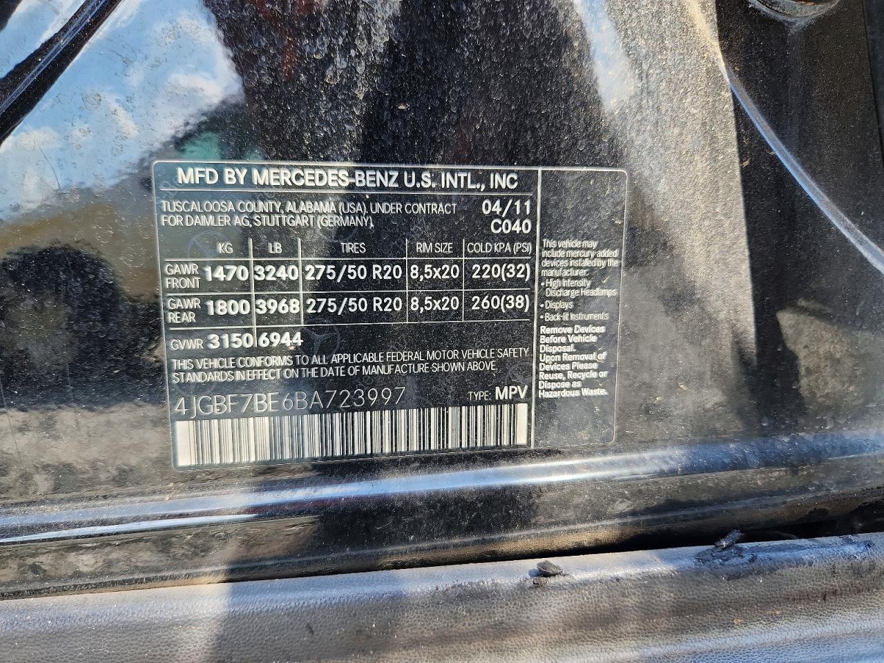 2011 Mercedes-benz Gl 450 4matic Black vin: 4JGBF7BE6BA723997