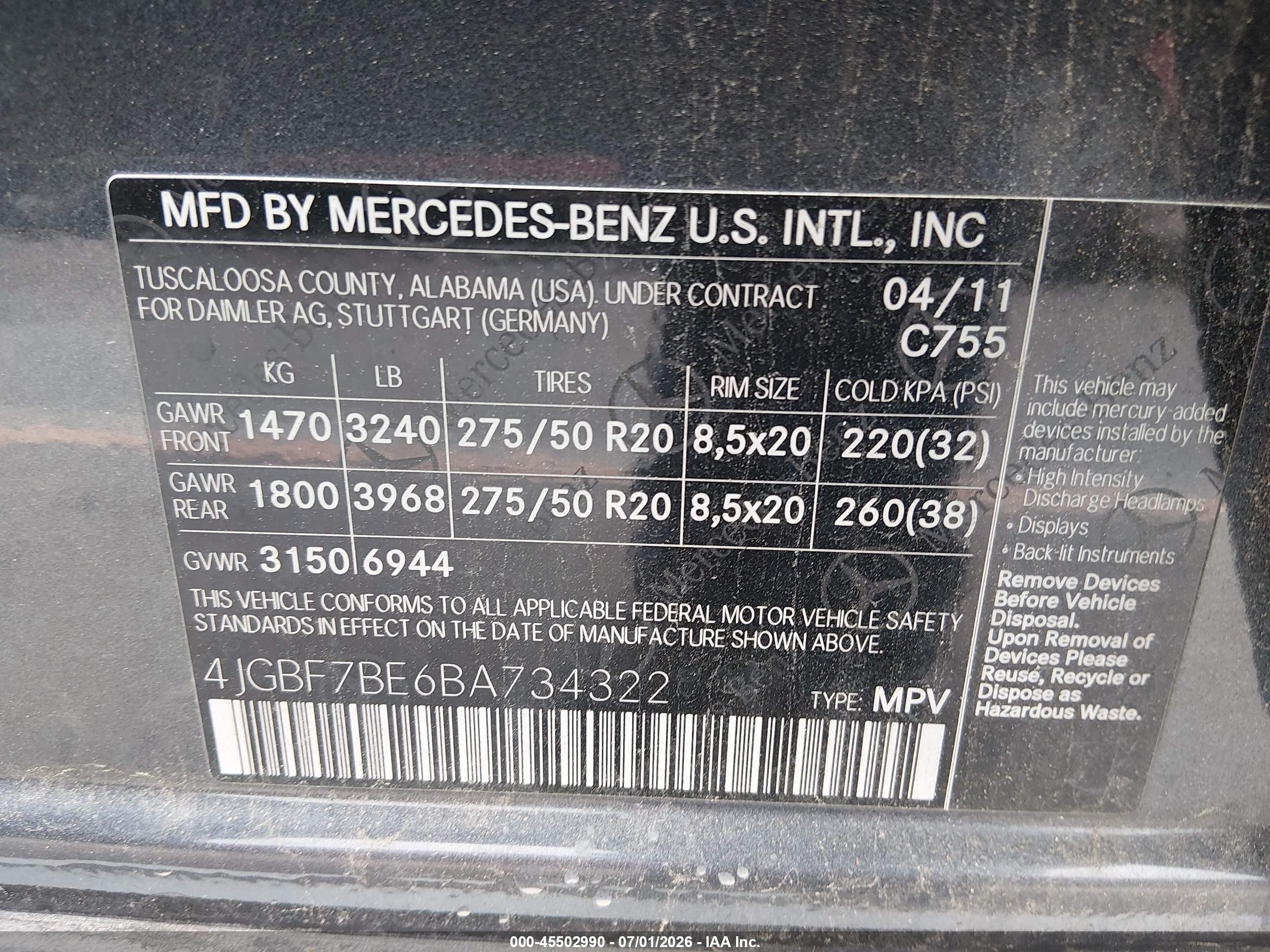 2011 Mercedes-benz Gl 450 4matic Gray vin: 4JGBF7BE6BA734322