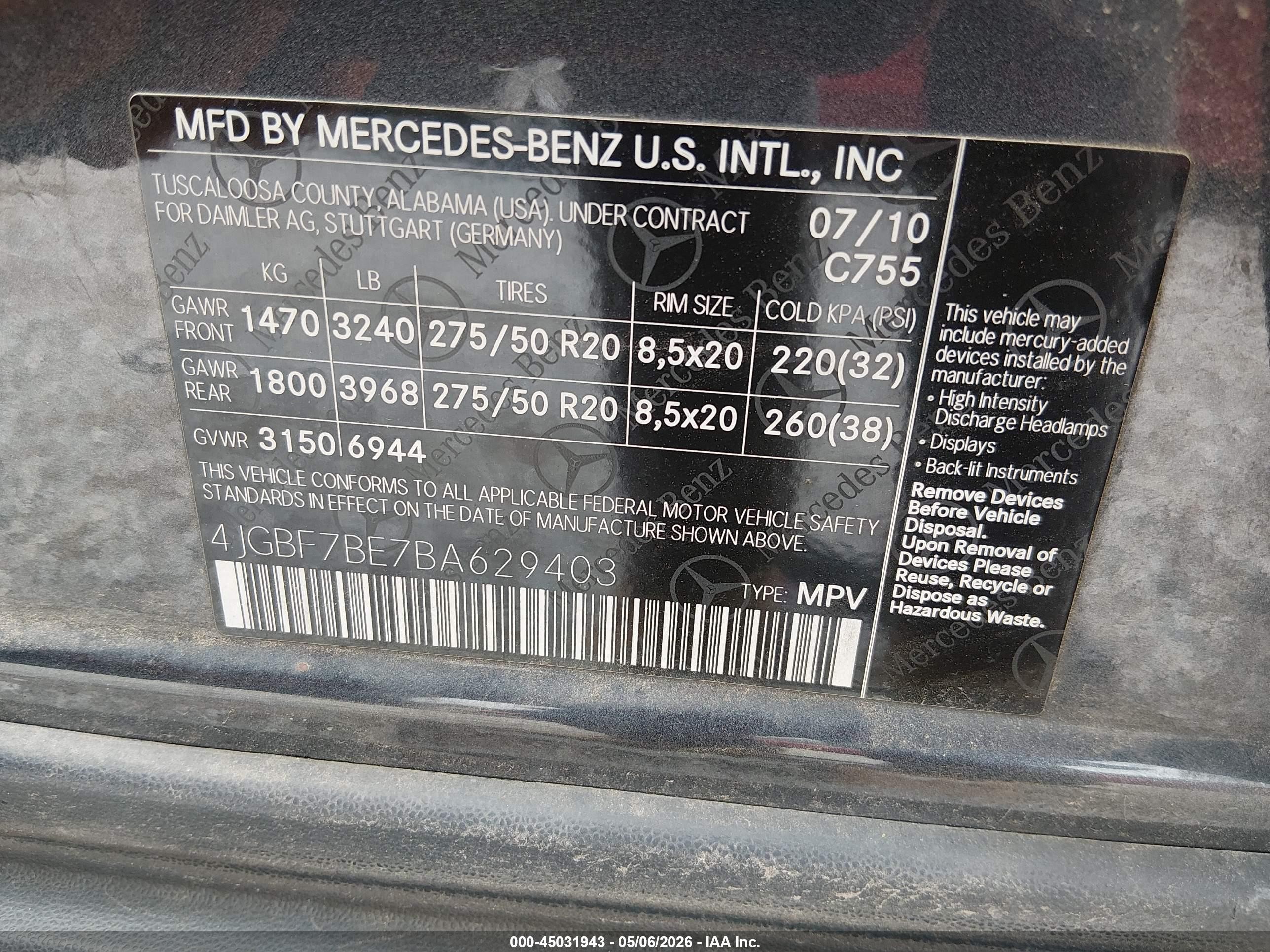 2011 Mercedes-benz Gl 450 4matic Gray vin: 4JGBF7BE7BA629403