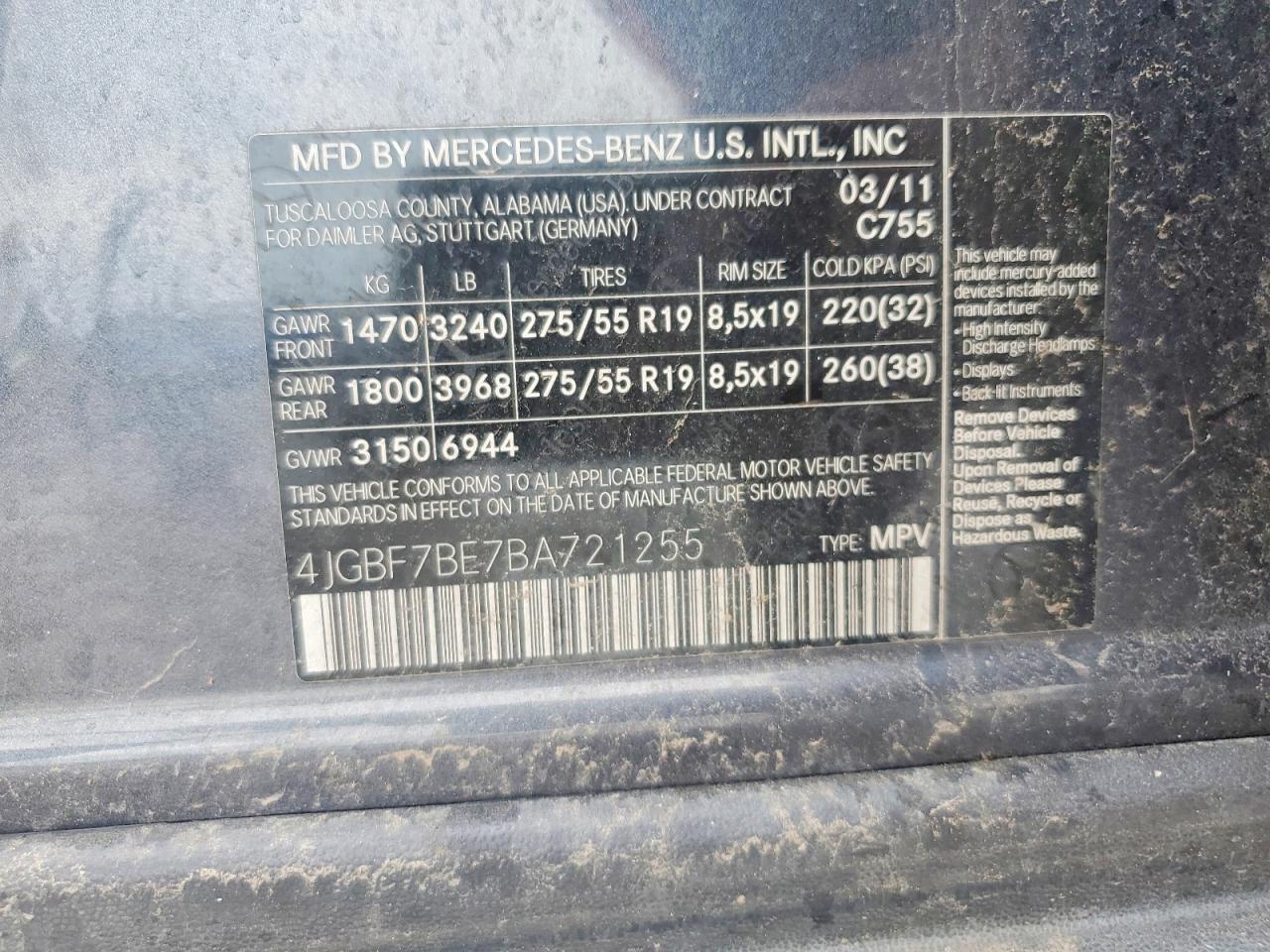 2011 Mercedes-benz Gl 450 Серебряный vin: 4JGBF7BE7BA721255