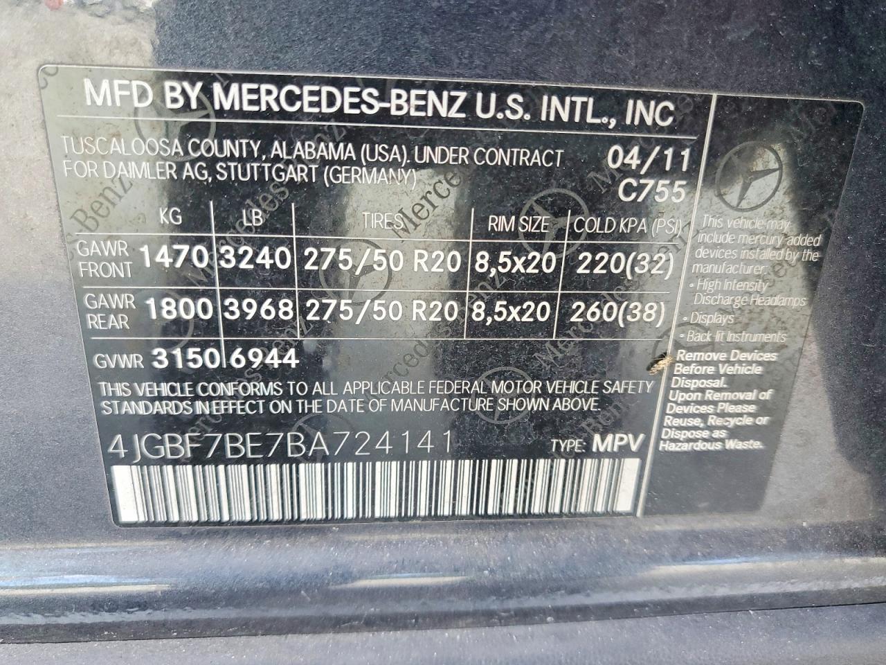 2011 Mercedes-benz Gl 450 4matic Gray vin: 4JGBF7BE7BA724141