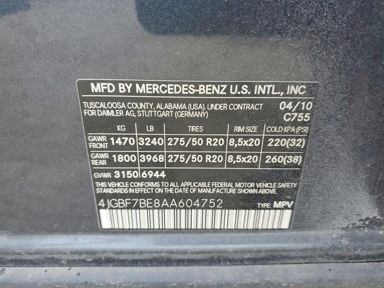 2010 Mercedes-benz Gl 450 4matic Gray vin: 4JGBF7BE8AA604752