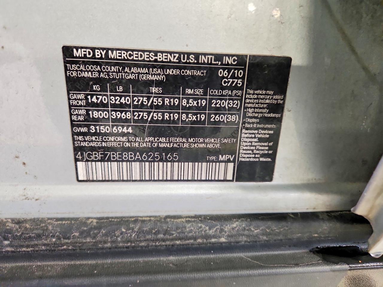 2011 Mercedes-benz Gl 450 4matic Silver vin: 4JGBF7BE8BA625165