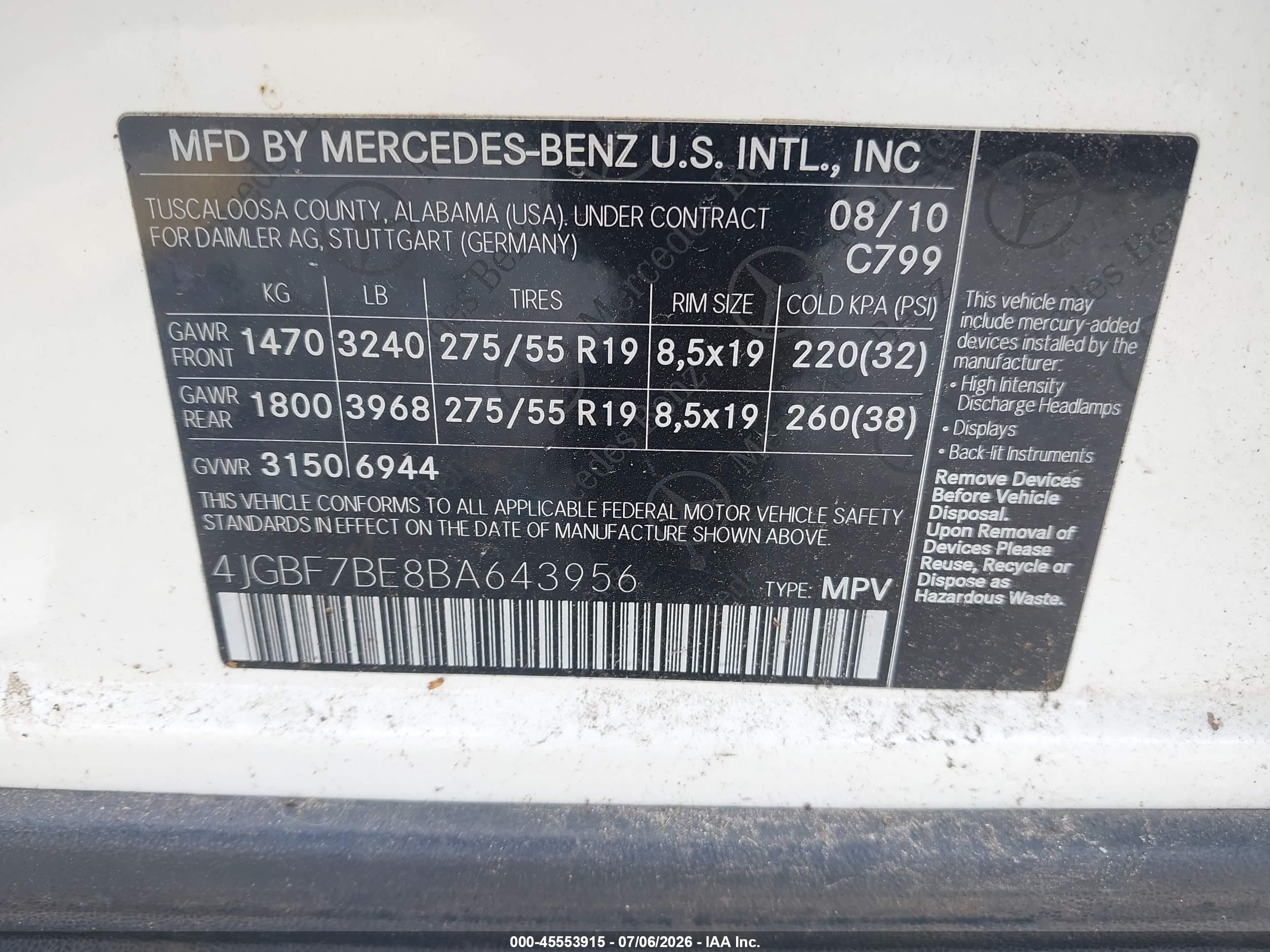 2011 Mercedes-benz Gl 450 4matic White vin: 4JGBF7BE8BA643956