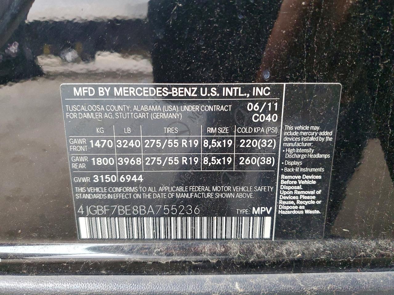 2011 Mercedes-benz Gl 450 4matic Black vin: 4JGBF7BE8BA755236