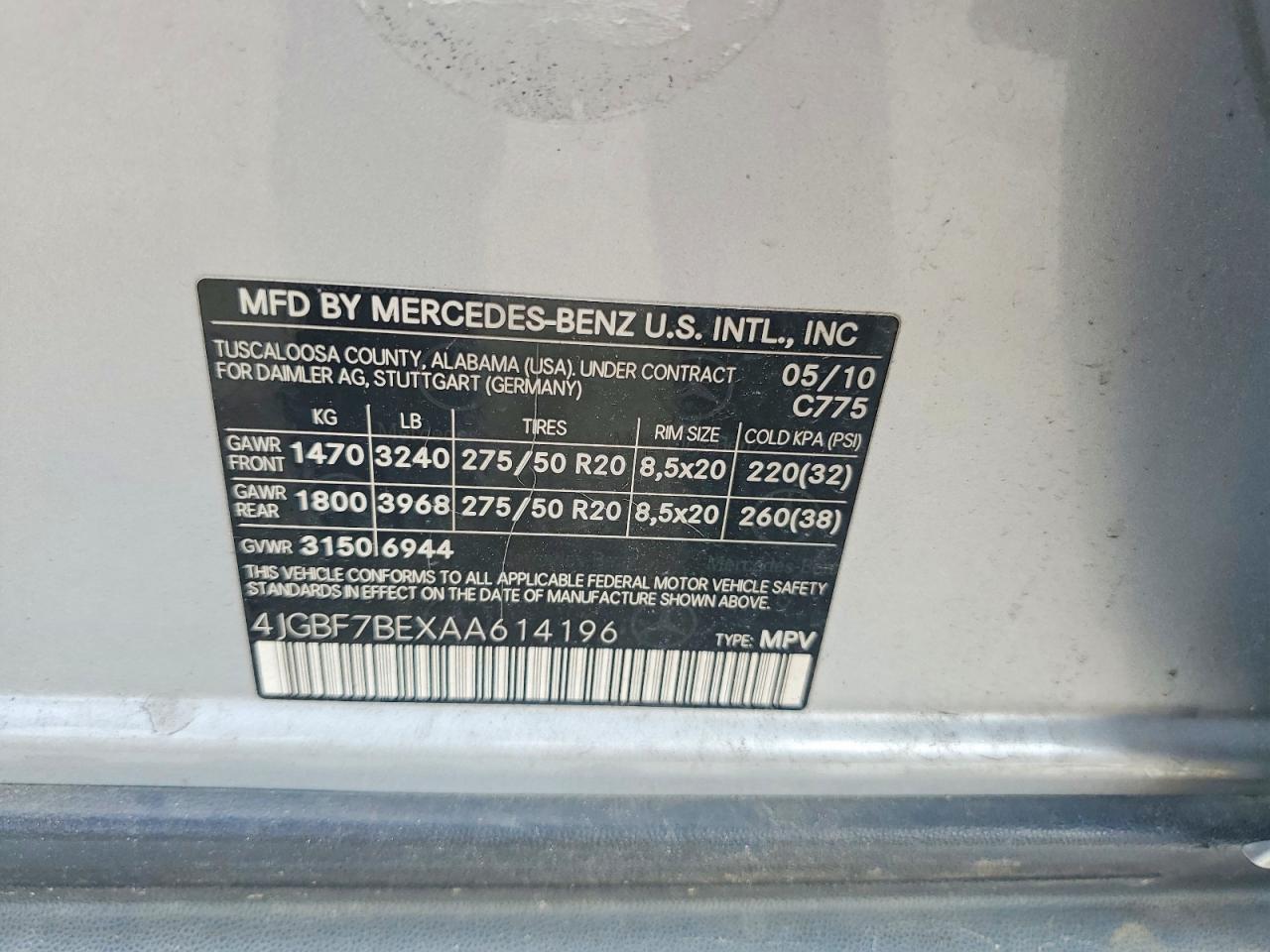 2010 Mercedes-benz Gl 450 4matic Silver vin: 4JGBF7BEXAA614196