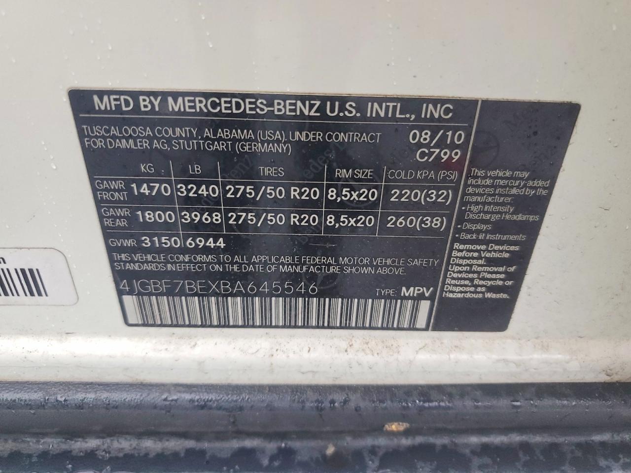 2011 Mercedes-benz Gl 450 4matic White vin: 4JGBF7BEXBA645546