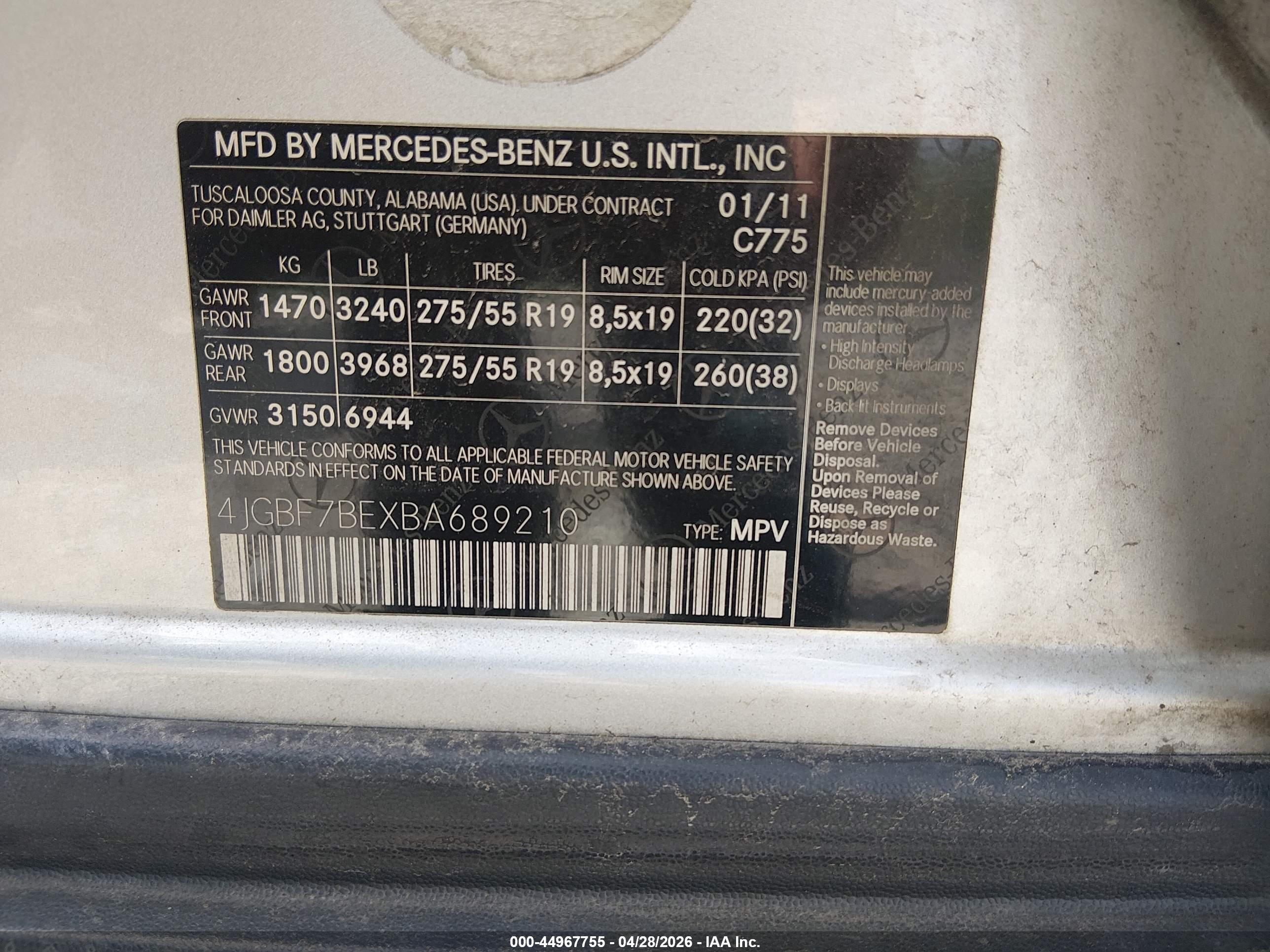2011 Mercedes-benz Gl 450 4matic Серебряный vin: 4JGBF7BEXBA689210