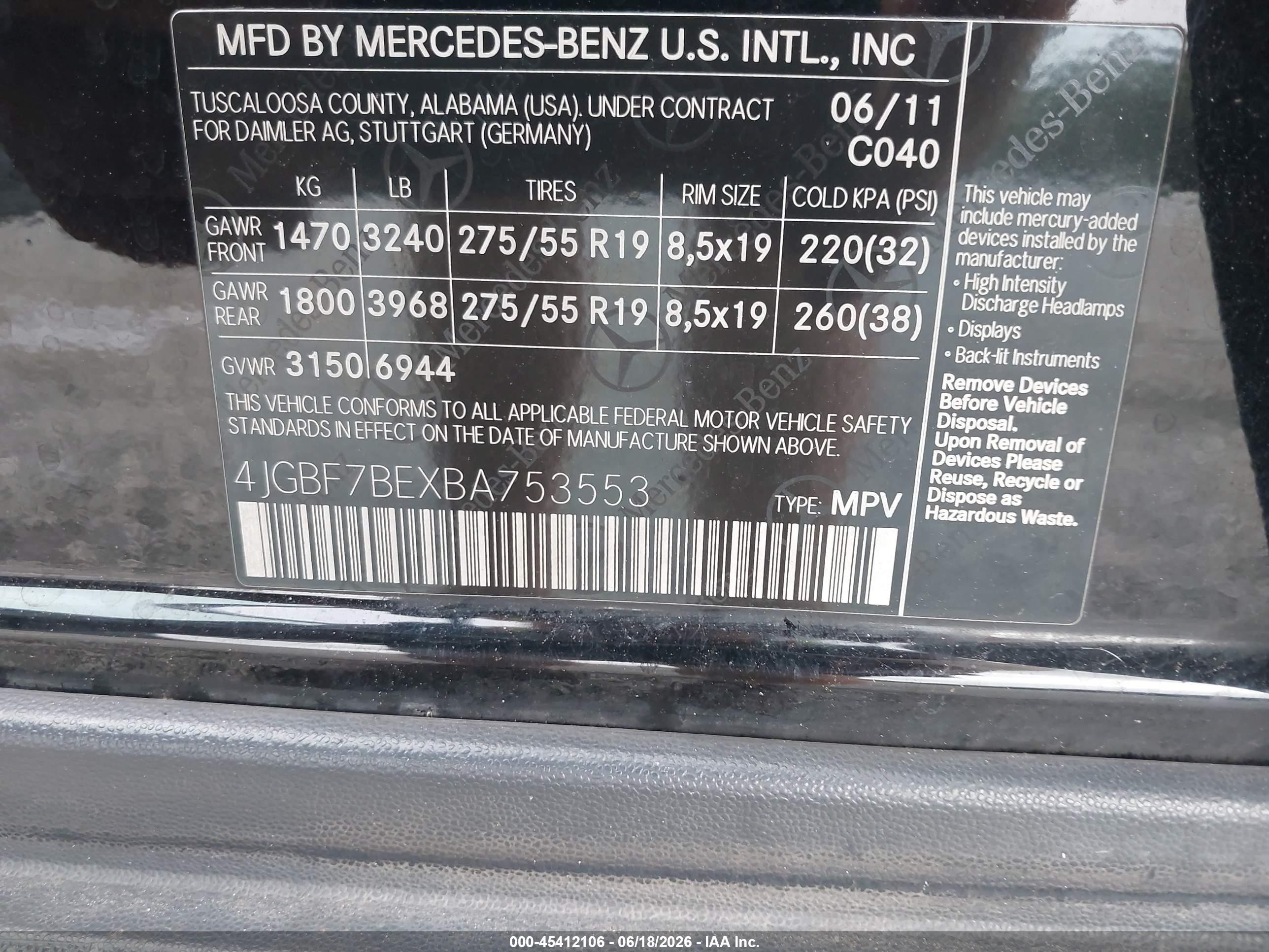 2011 Mercedes-benz Gl 450 4matic Black vin: 4JGBF7BEXBA753553
