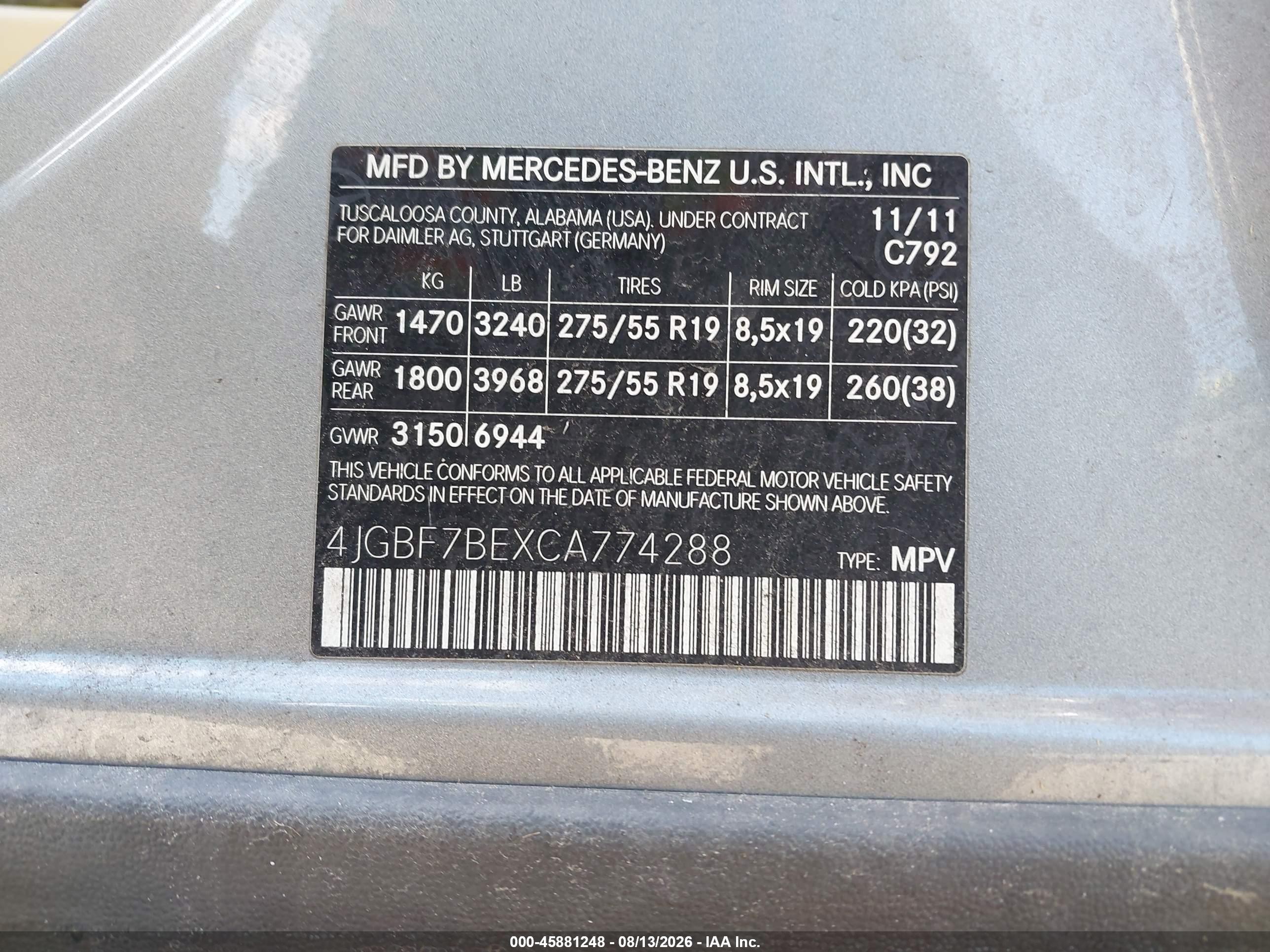2012 Mercedes-benz Gl 450 4matic Silver vin: 4JGBF7BEXCA774288